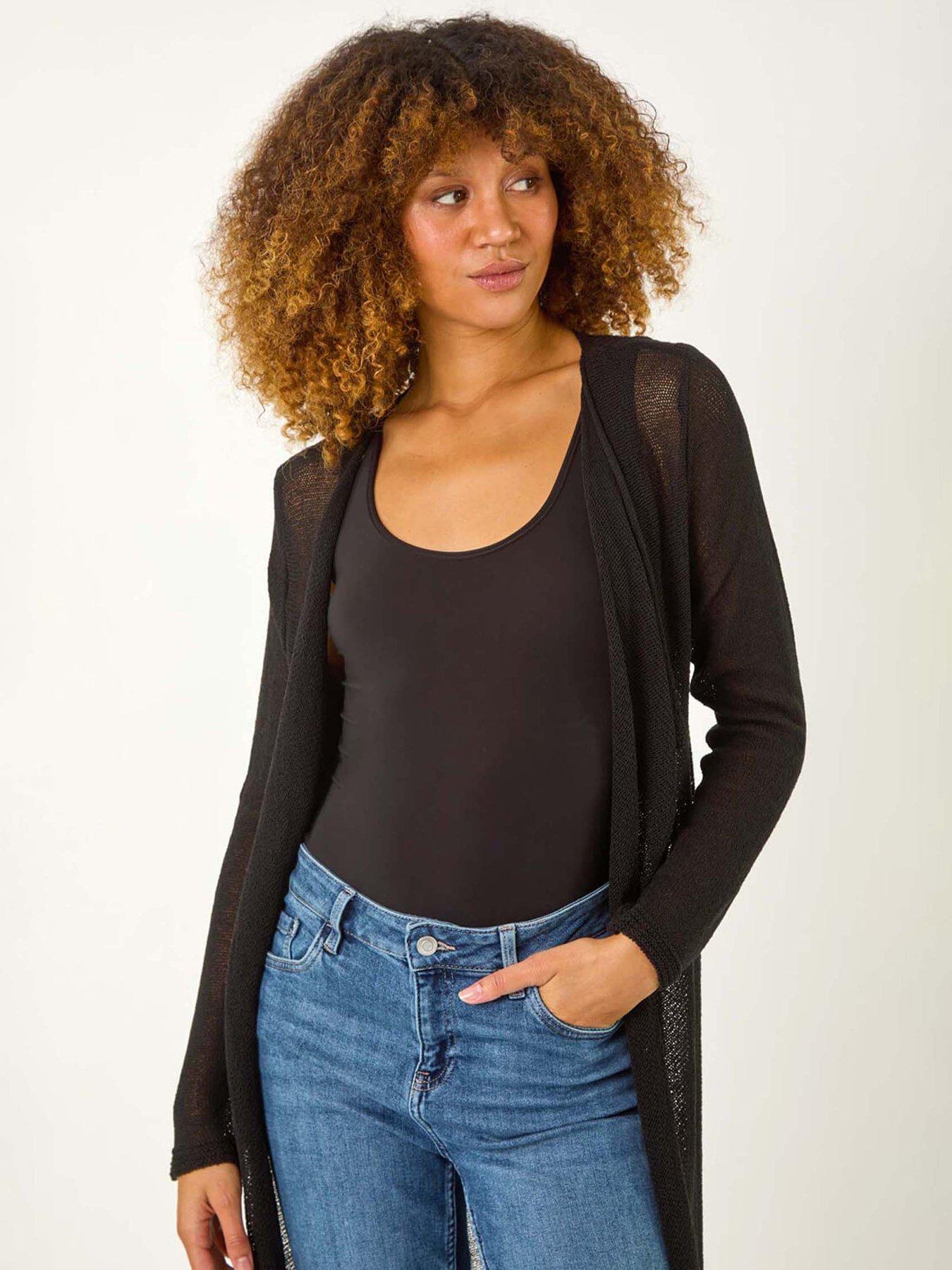 Image 4 of 5 of Roman Waterfall Knit Longline Cardigan - Black