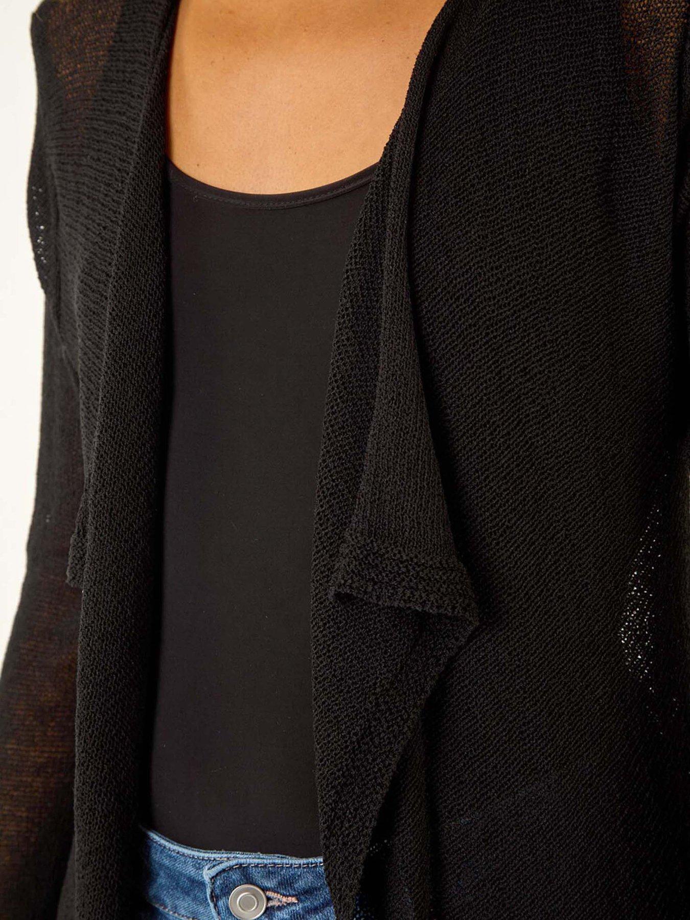 Image 5 of 5 of Roman Waterfall Knit Longline Cardigan - Black