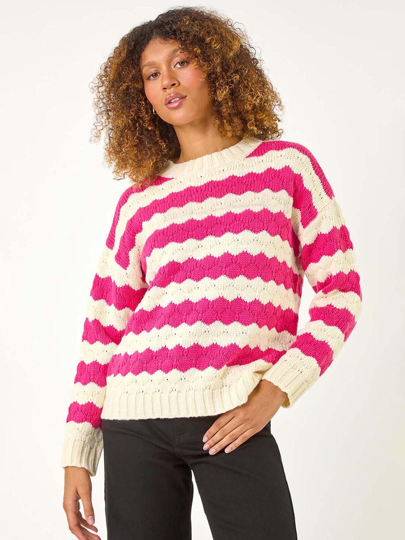 undefined Wave Colour Block Knit Jumper - Pink