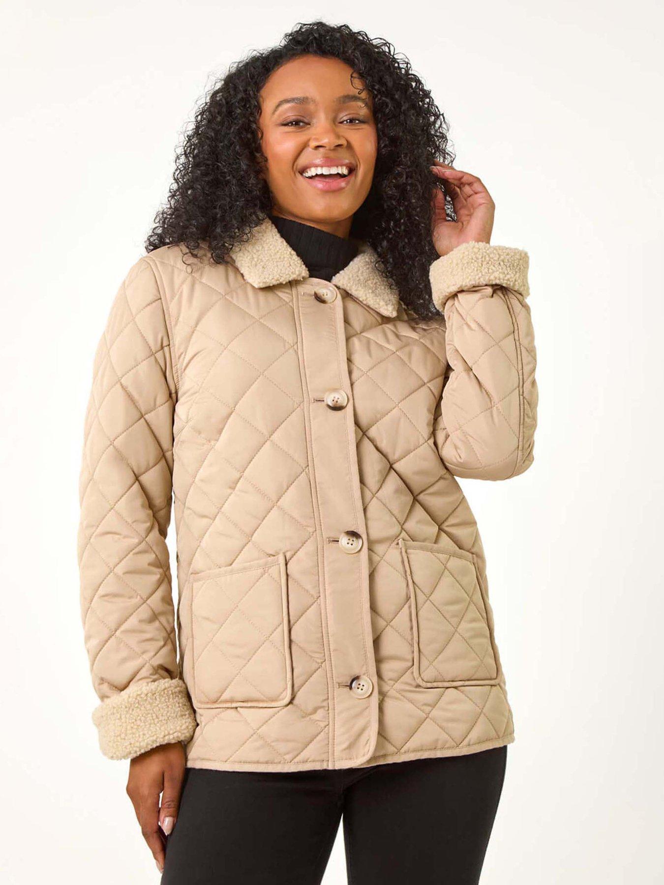 undefined Petite Borg Contrast Padded Coat - Beige