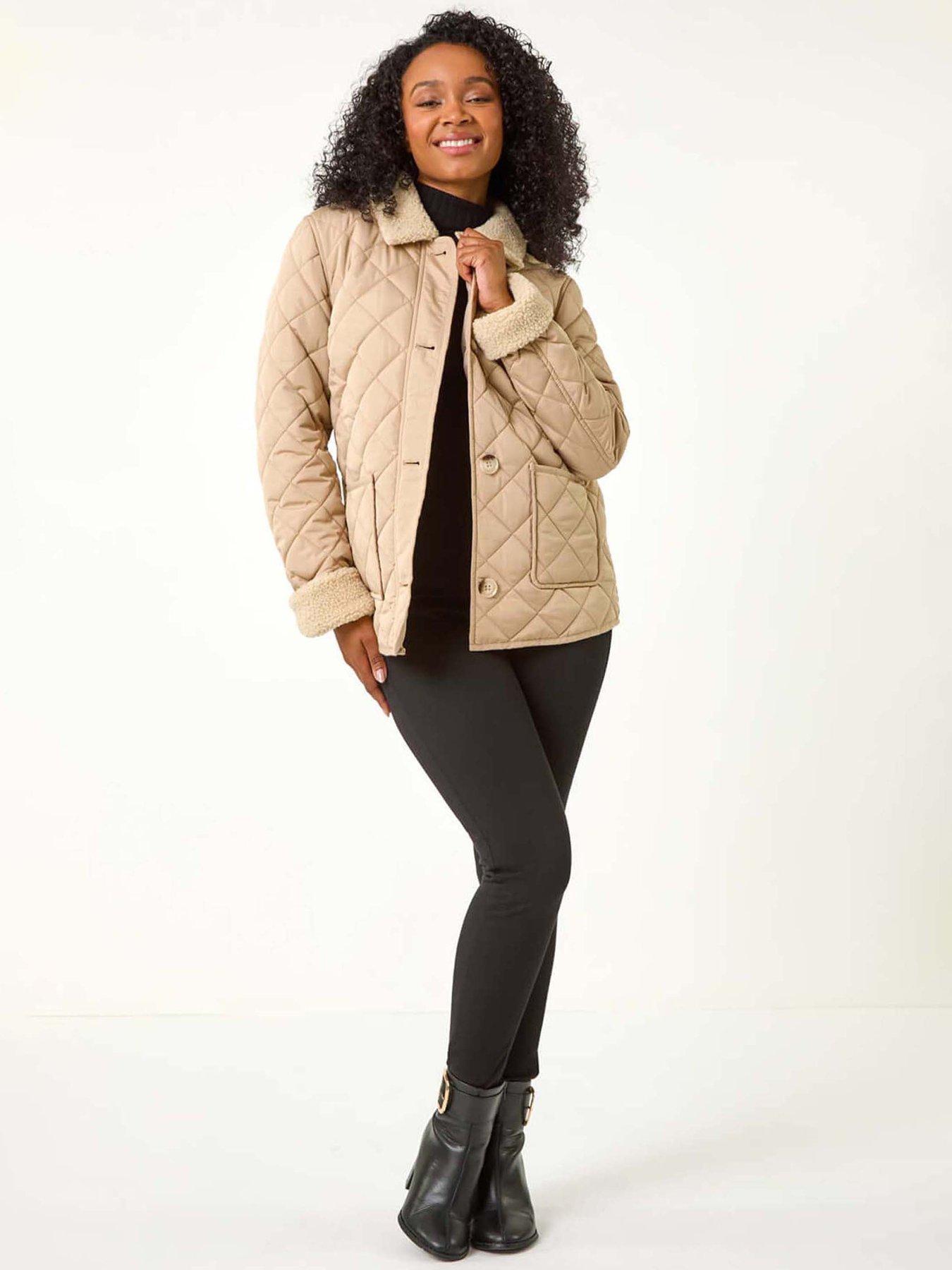Image 3 of 5 of Roman Petite Borg Contrast Padded Coat - Beige