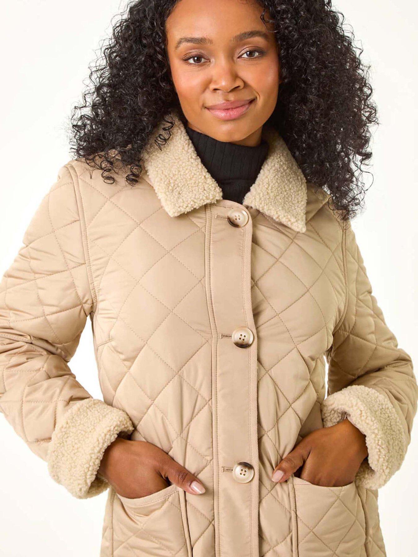 Image 4 of 5 of Roman Petite Borg Contrast Padded Coat - Beige