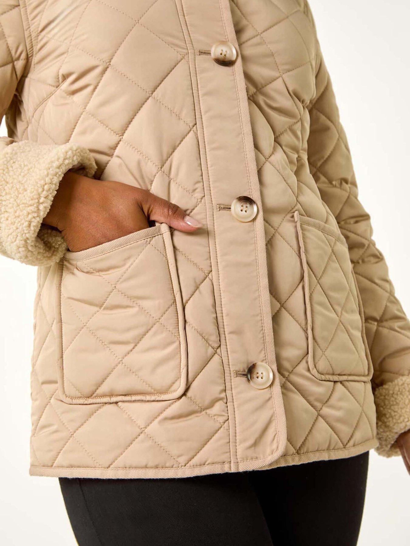 Image 5 of 5 of Roman Petite Borg Contrast Padded Coat - Beige
