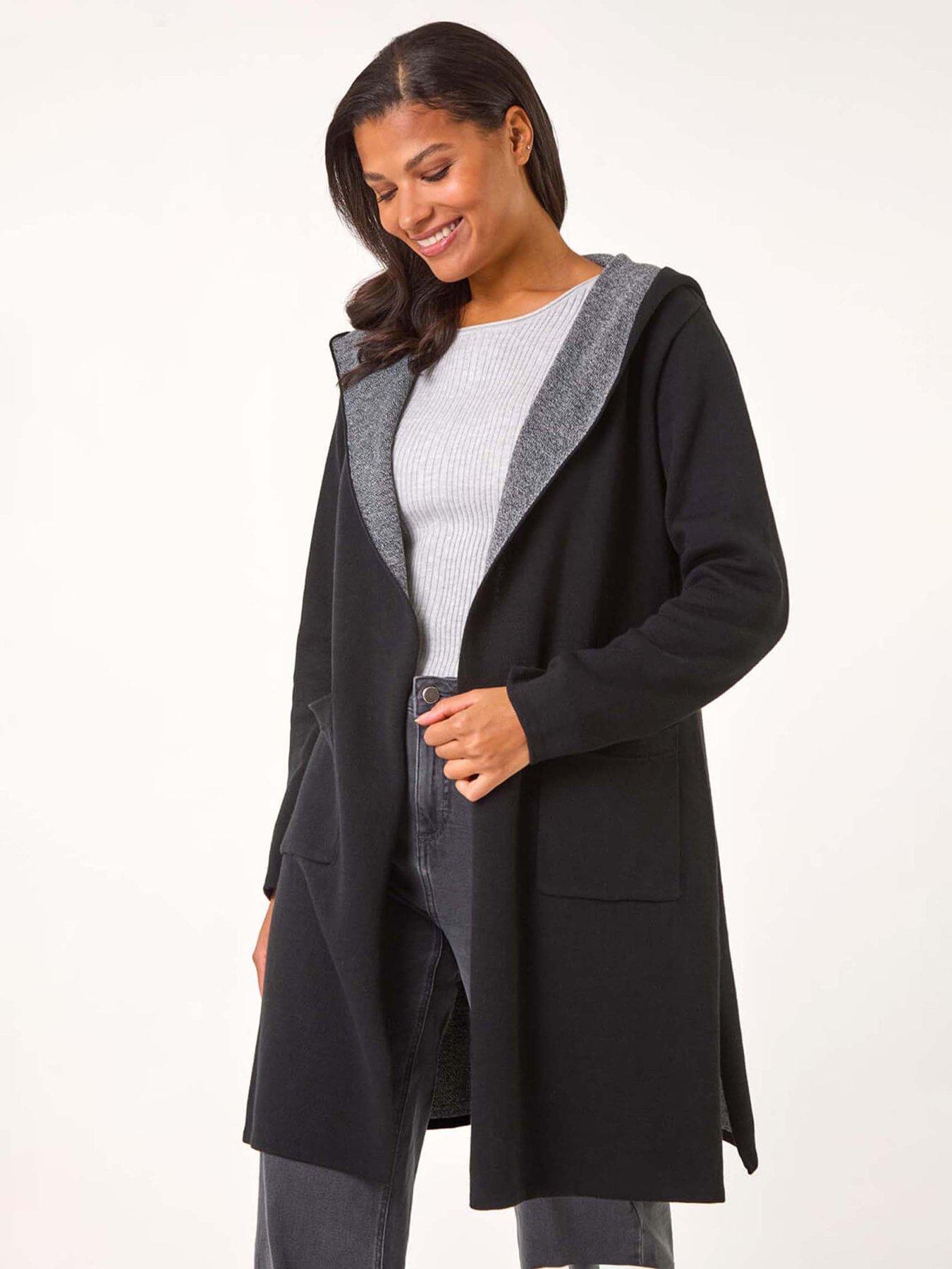 Roman Contrast Hooded Longline Cardigan - Black | Very