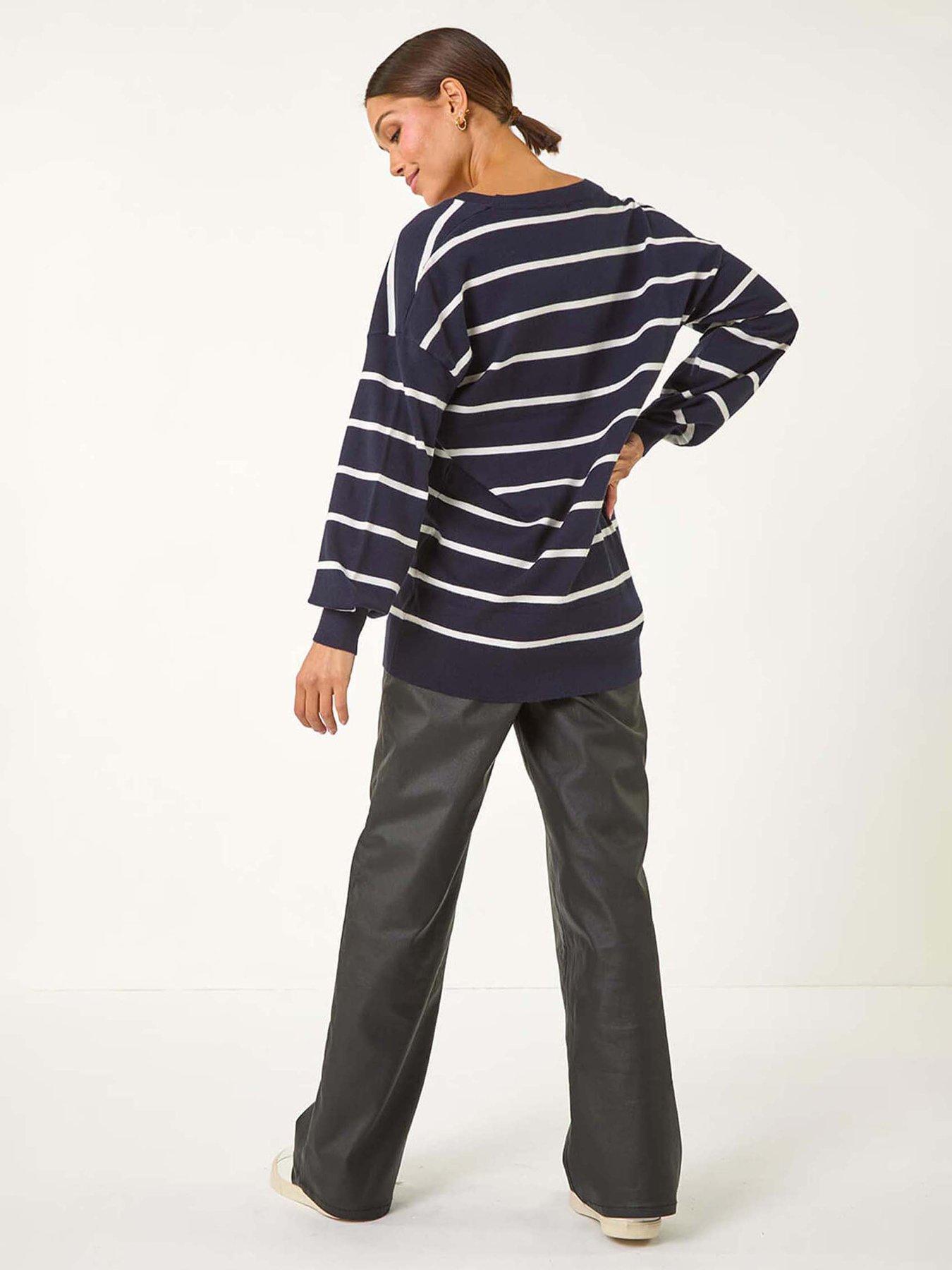Image 2 of 5 of Roman Stripe Print Knitted Jumper - Navy
