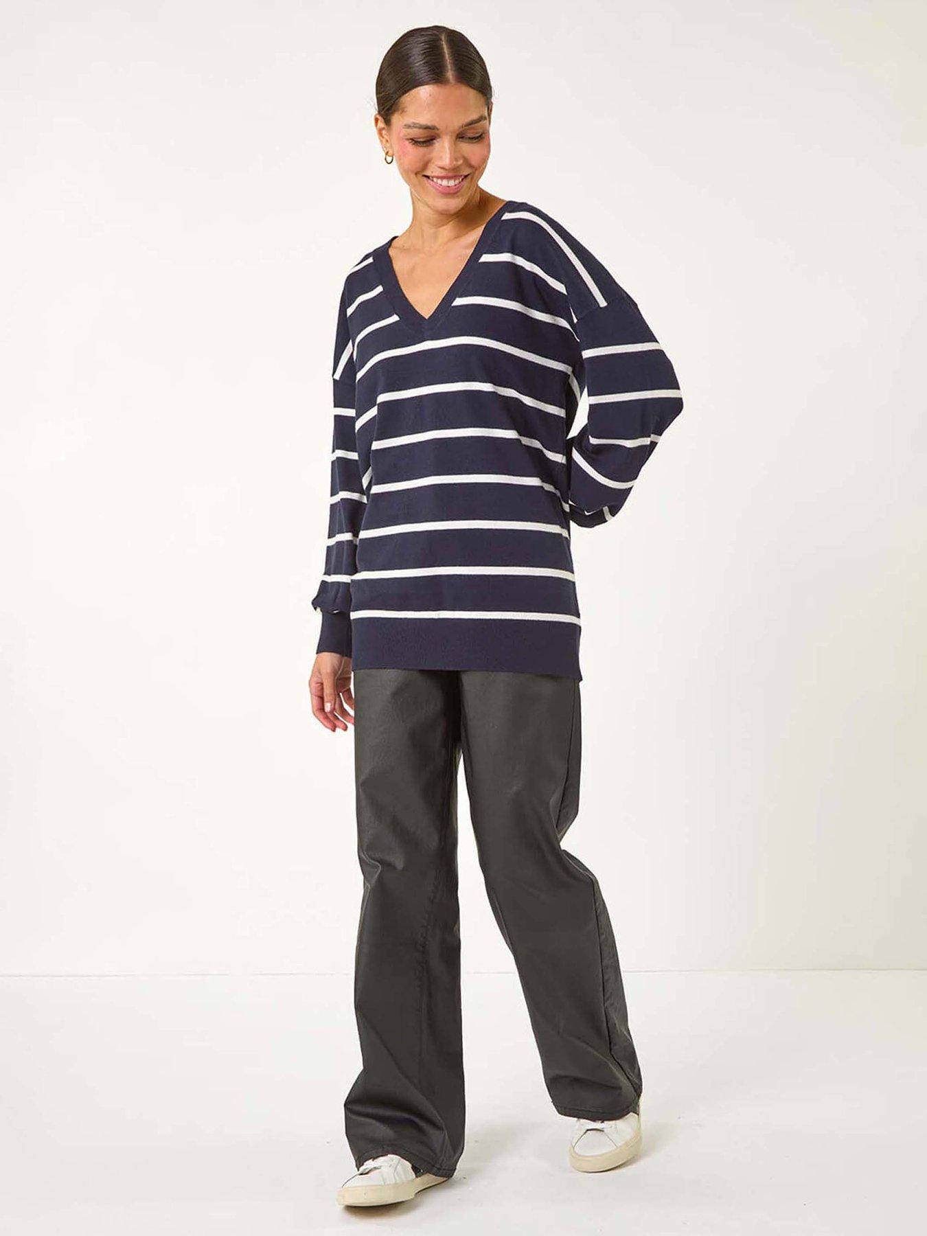 Image 3 of 5 of Roman Stripe Print Knitted Jumper - Navy