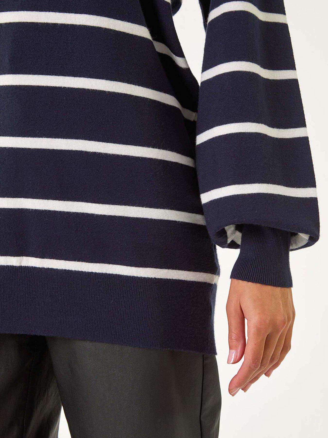 Image 5 of 5 of Roman Stripe Print Knitted Jumper - Navy