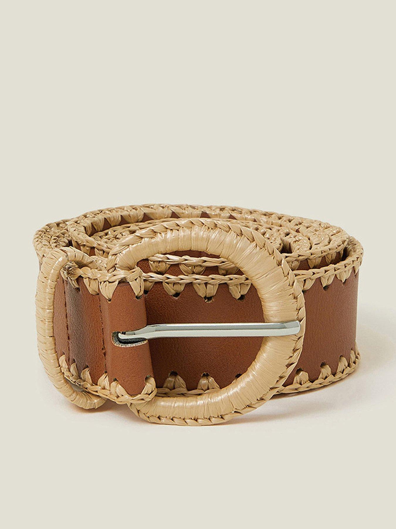 Purotatto Woven Raffia Belt with Wooden Ring Tan main image 1