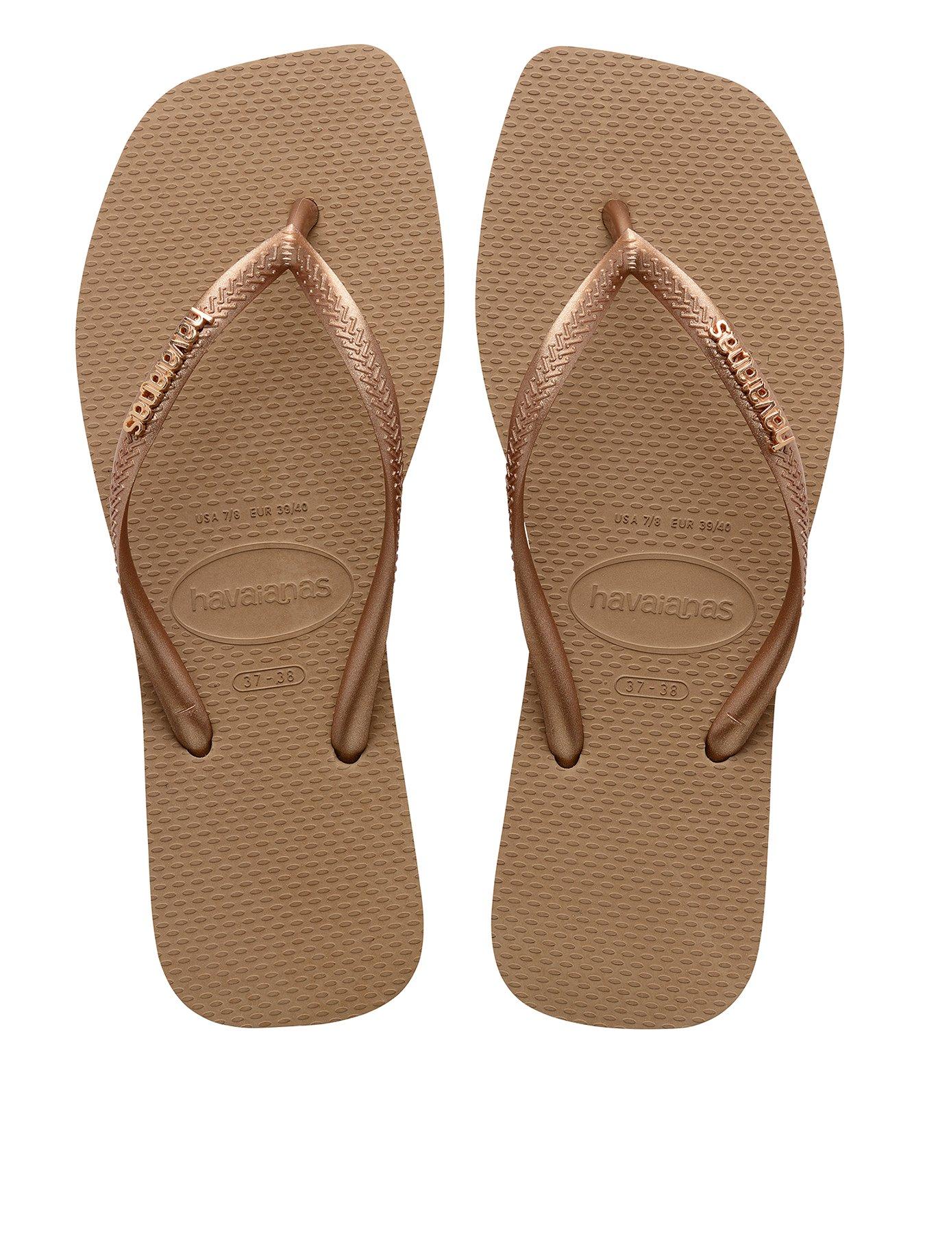Image 1 of 6 of Havaianas Square Logo Metallic Flip Flops - Rose Gold