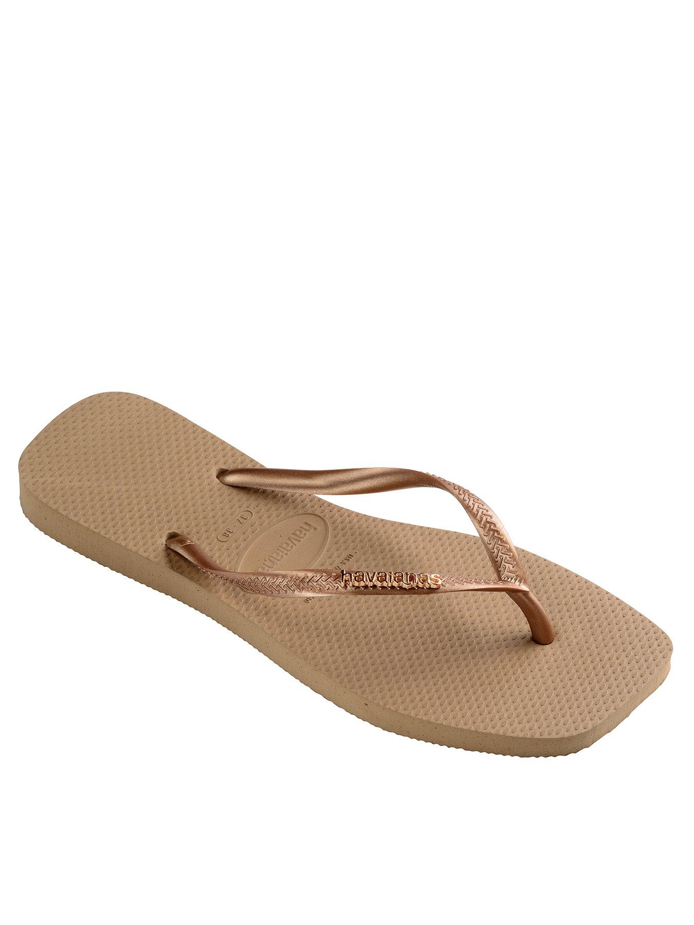 Image 2 of 6 of Havaianas Square Logo Metallic Flip Flops - Rose Gold