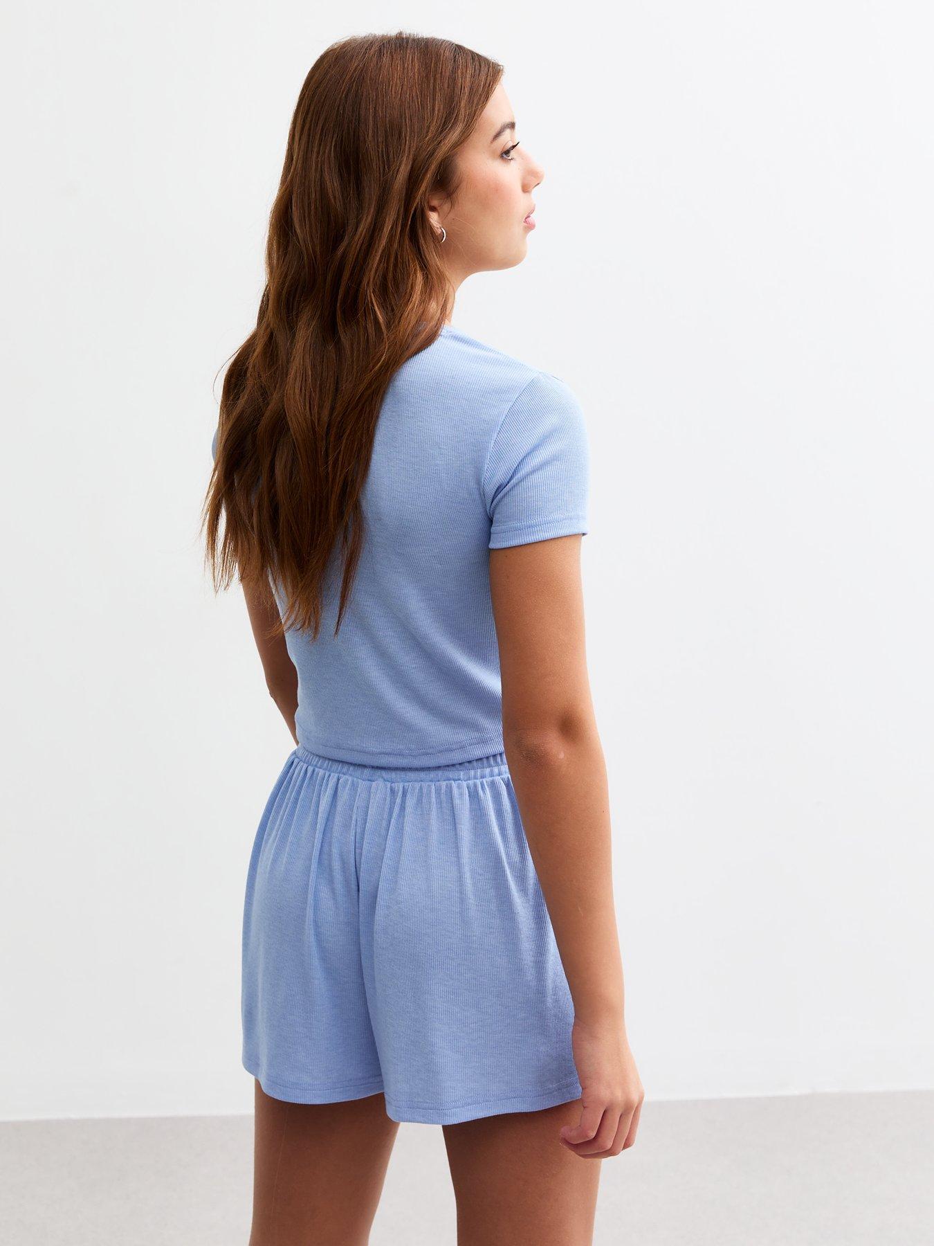 Image 2 of 4 of New Look 915 Girls Ribbed Top And Shorts Pyjamas - Blue