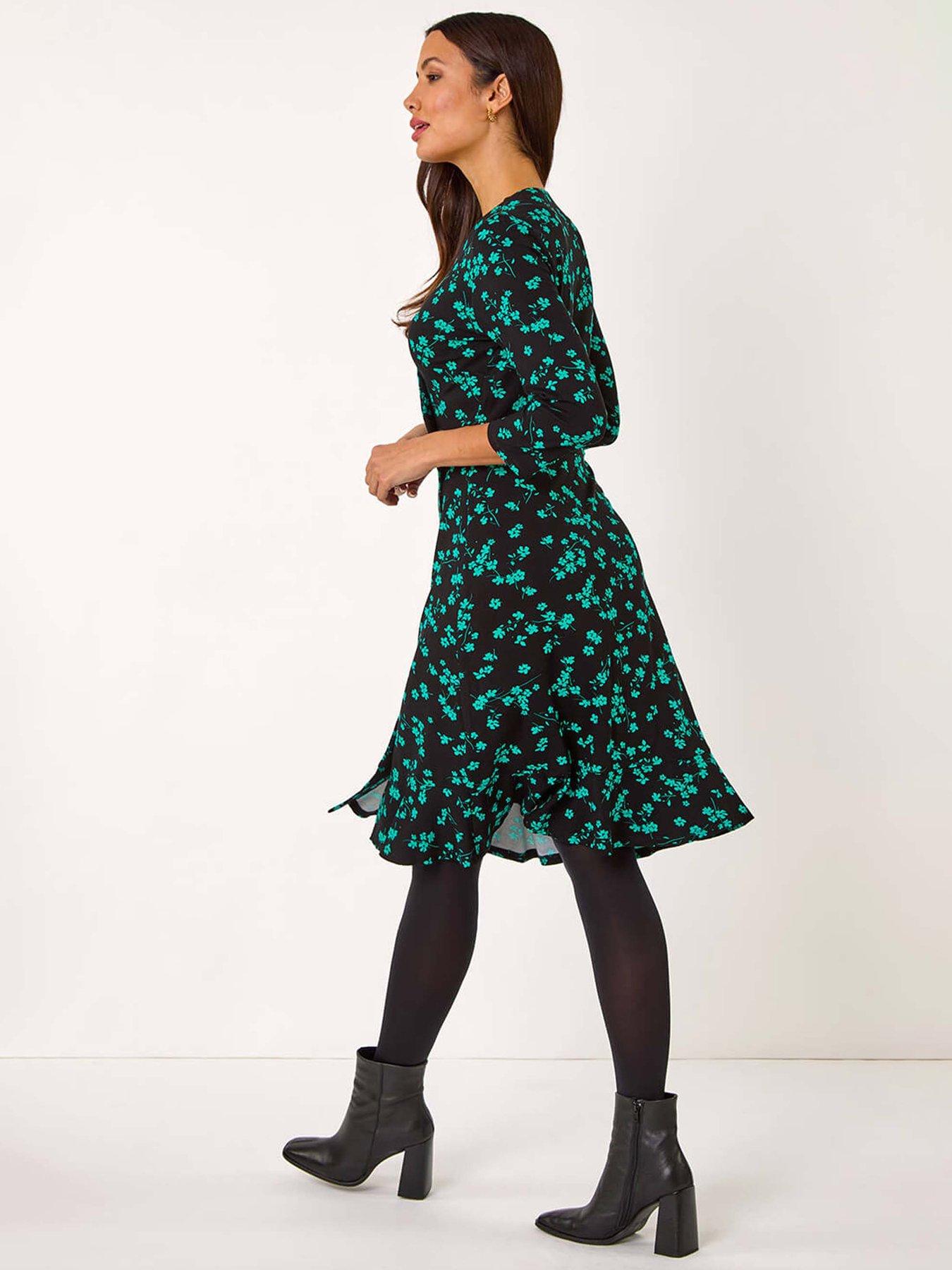 Image 2 of 5 of Roman Floral Side Button Dress - Black