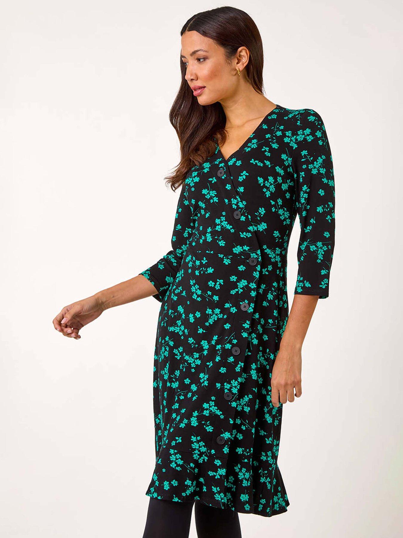 Image 3 of 5 of Roman Floral Side Button Dress - Black