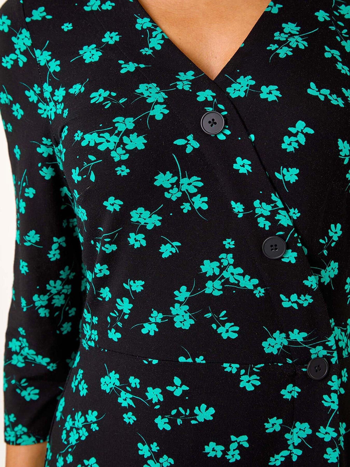 Image 5 of 5 of Roman Floral Side Button Dress - Black