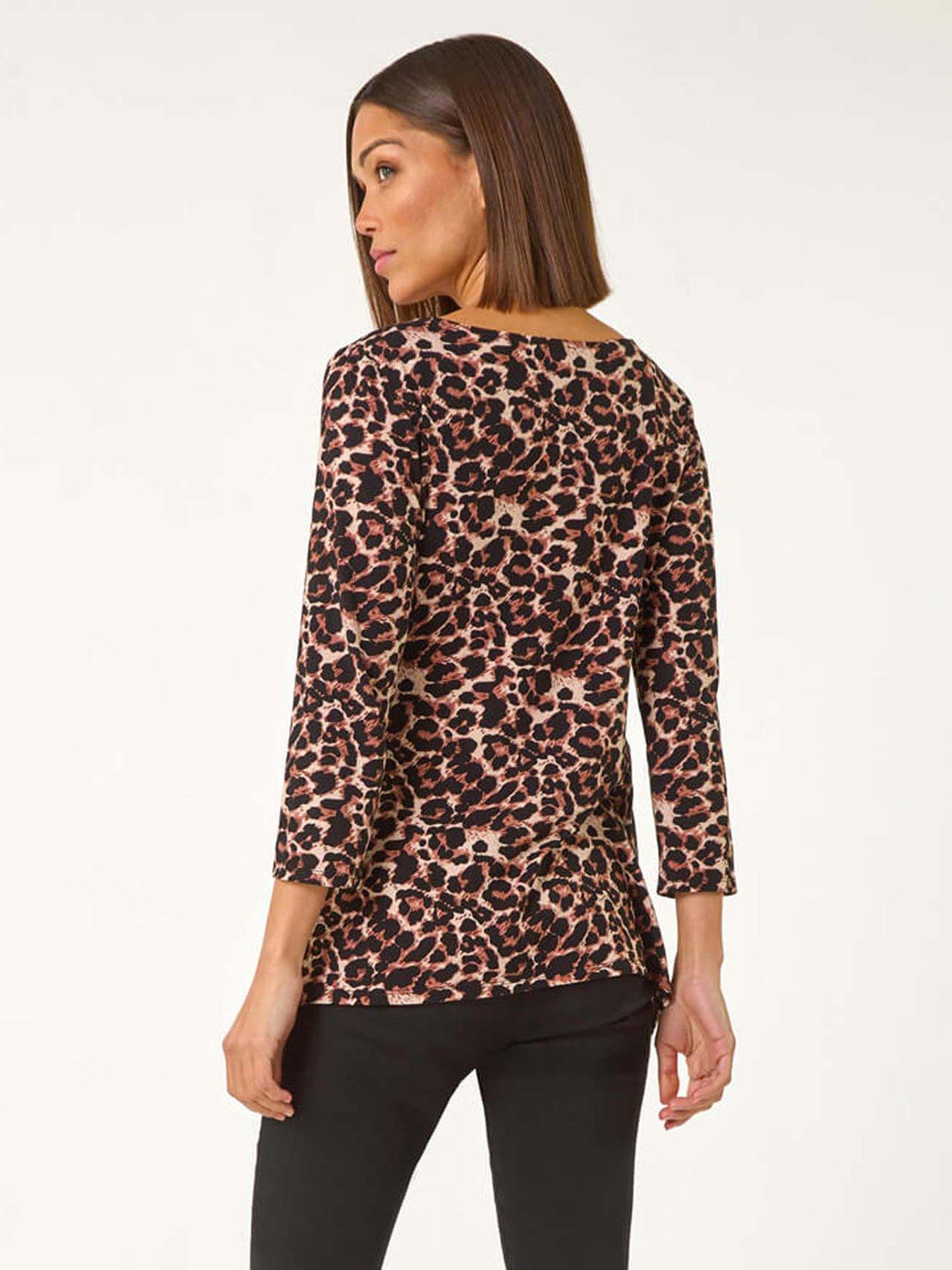 Image 2 of 5 of Roman Animal Print Asymmetric Top - Beige