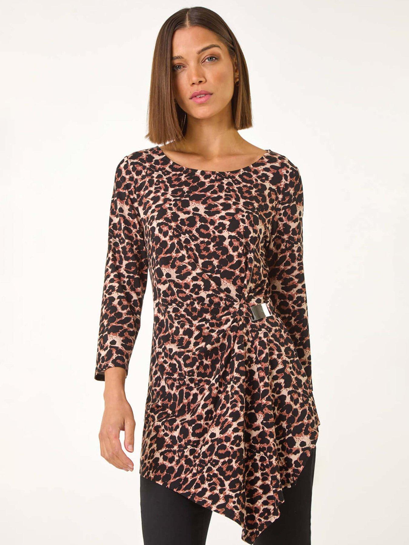 Image 3 of 5 of Roman Animal Print Asymmetric Top - Beige