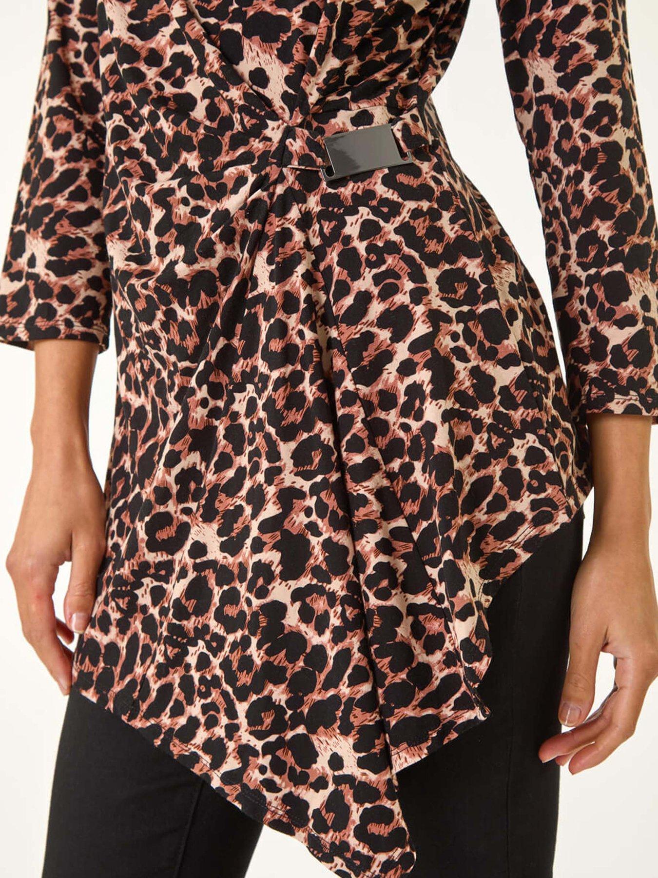 Image 5 of 5 of Roman Animal Print Asymmetric Top - Beige