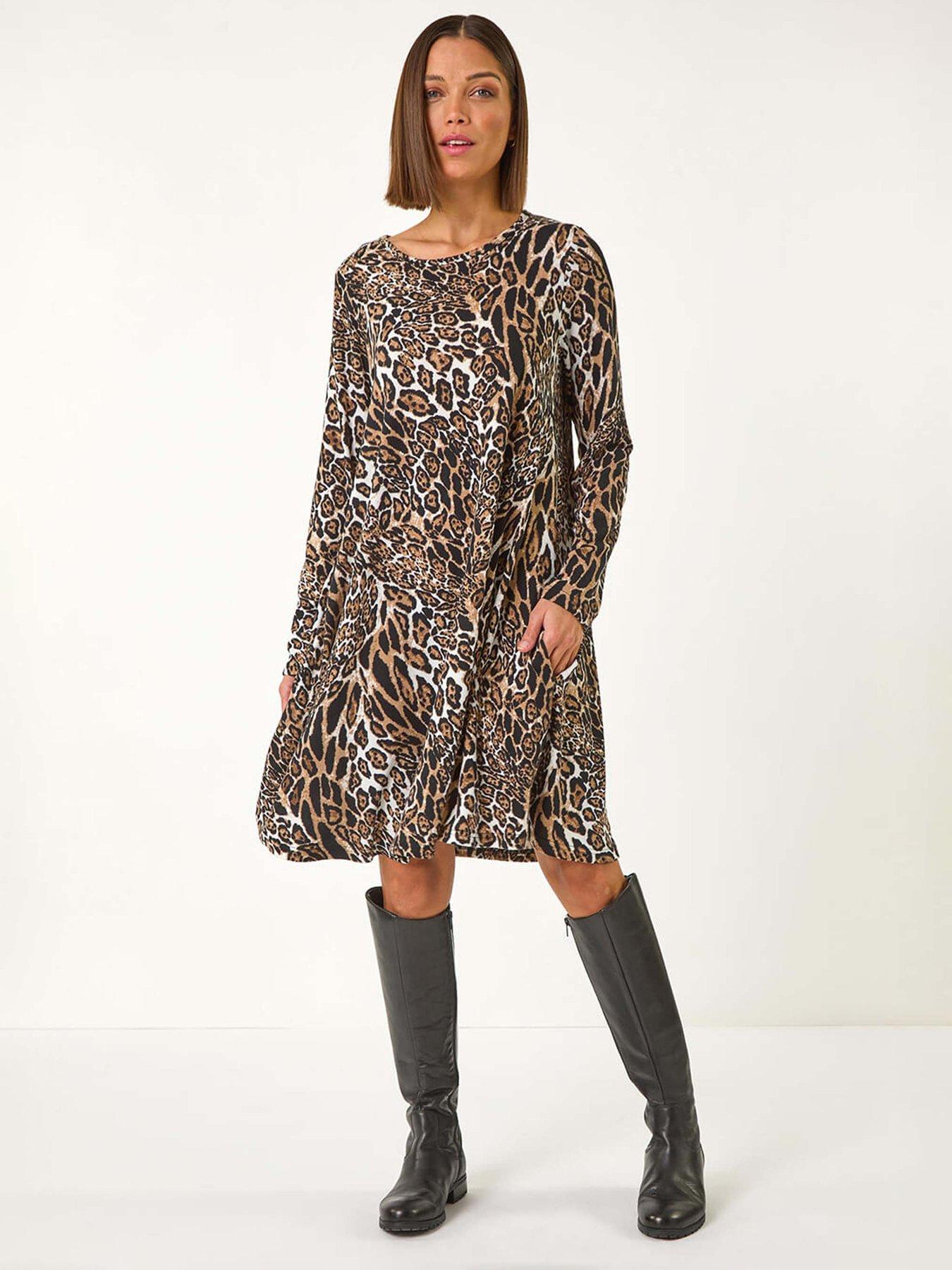 Image 1 of 5 of Roman Animal Print Swing Dress - Beige