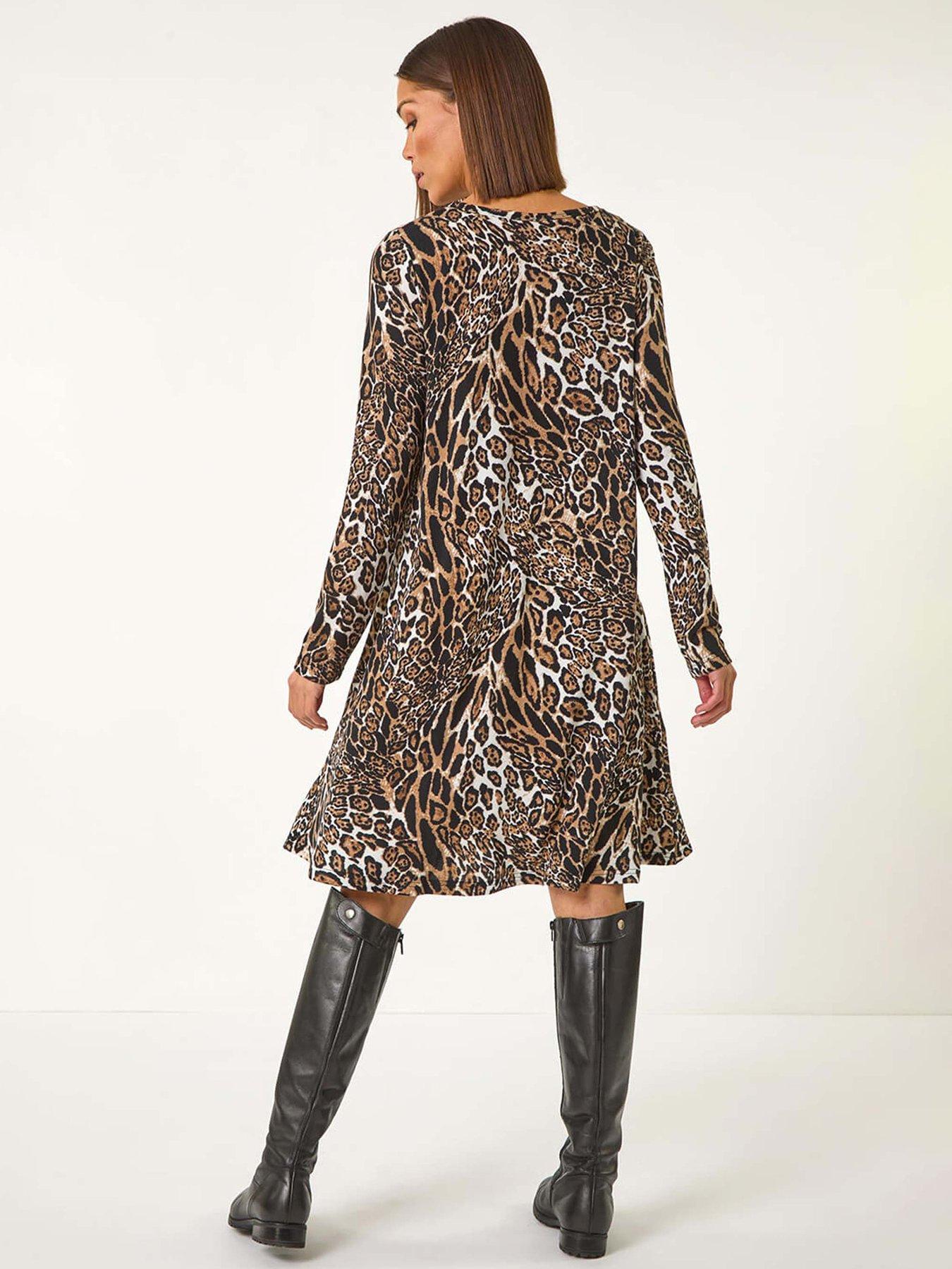 Image 2 of 5 of Roman Animal Print Swing Dress - Beige