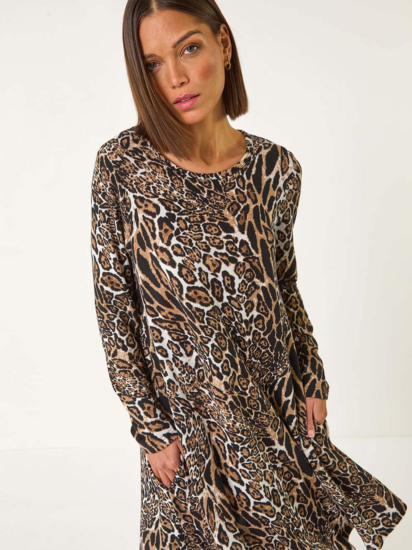 Image 3 of 5 of Roman Animal Print Swing Dress - Beige