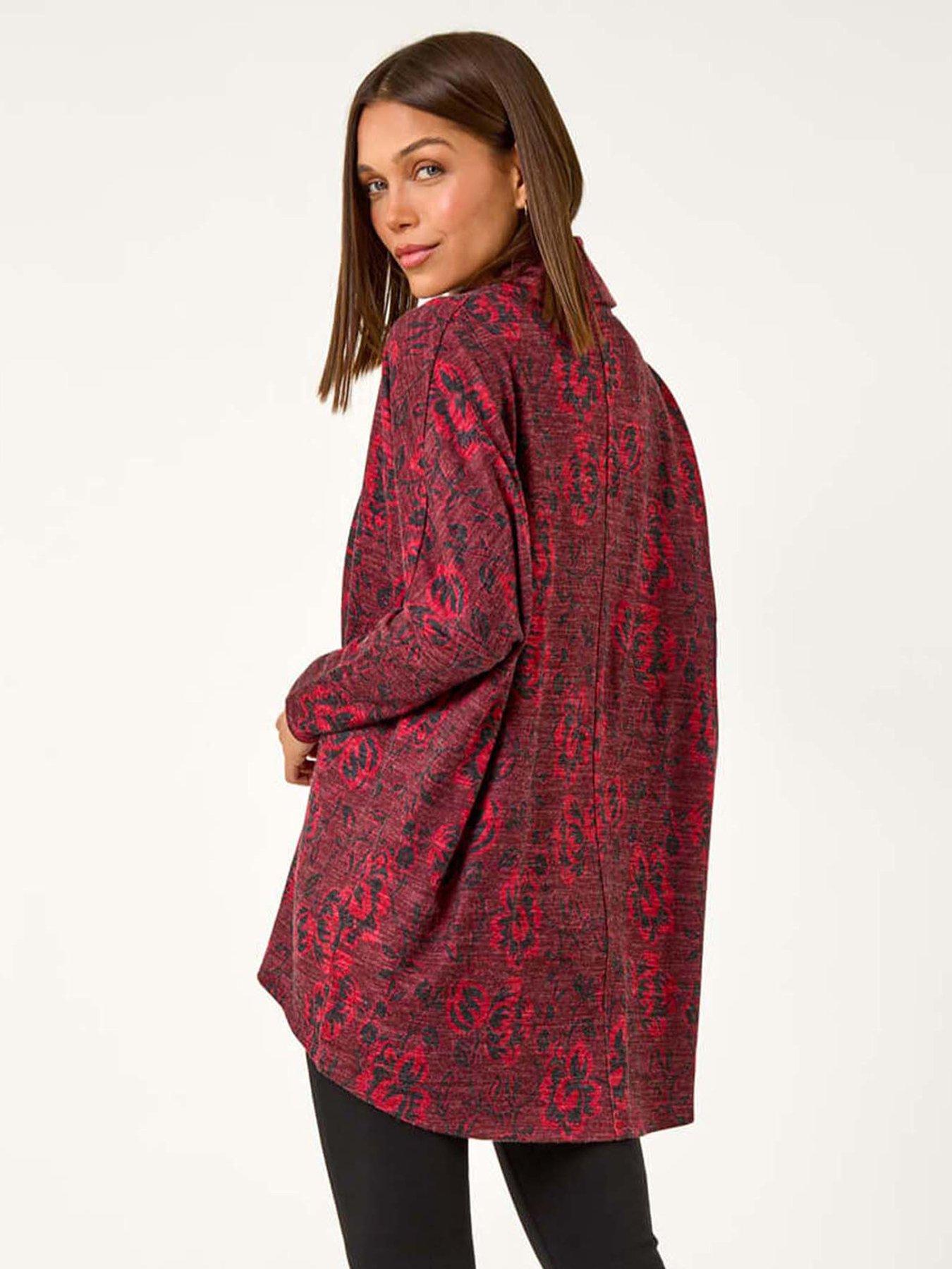 Roman Aztec Print Relaxed Cowl Neck Stretch Top - Red | Very