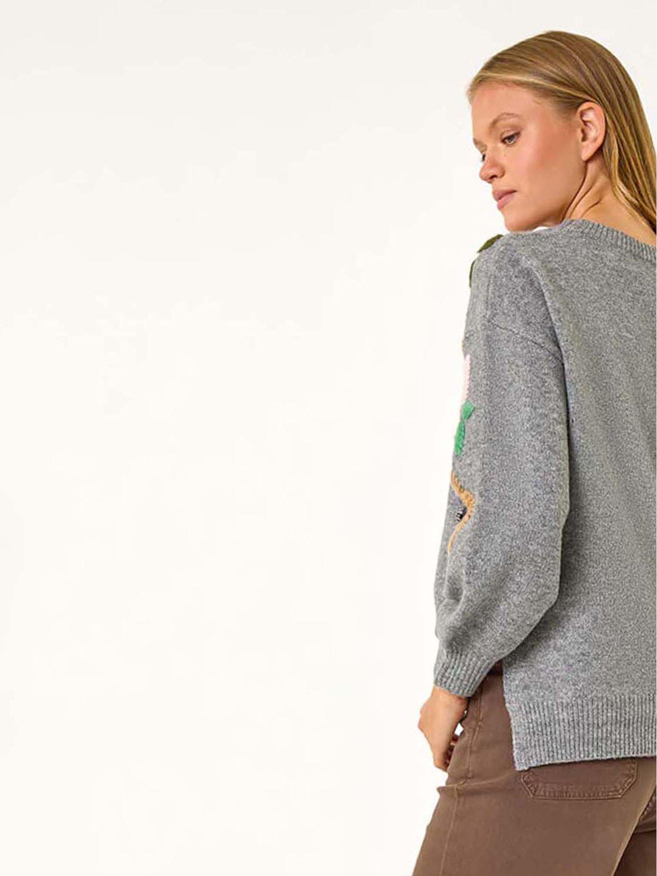 Image 2 of 5 of Roman Floral Embellished Jumper - Grey