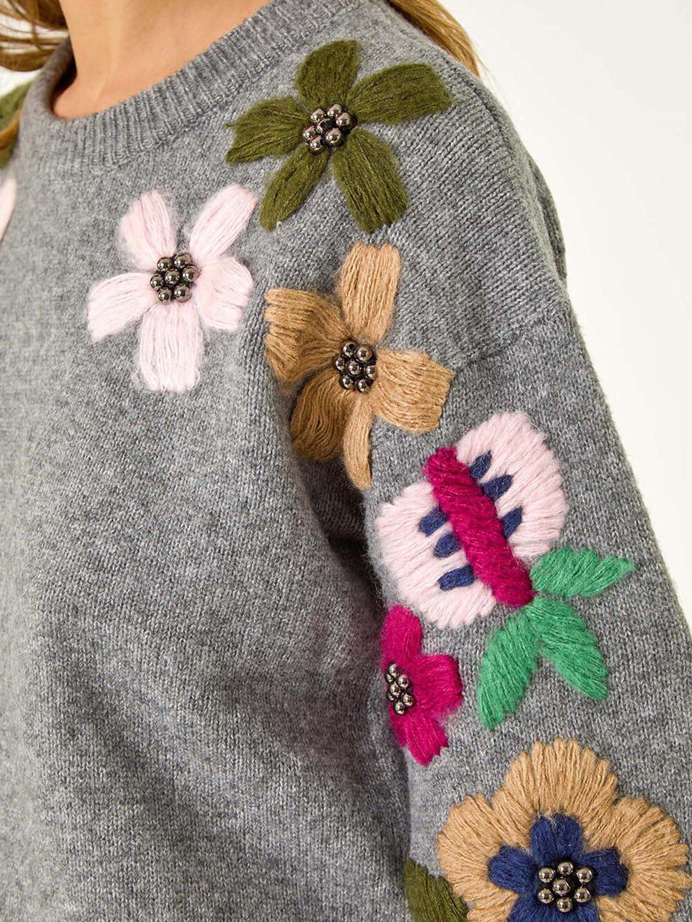 Image 5 of 5 of Roman Floral Embellished Jumper - Grey