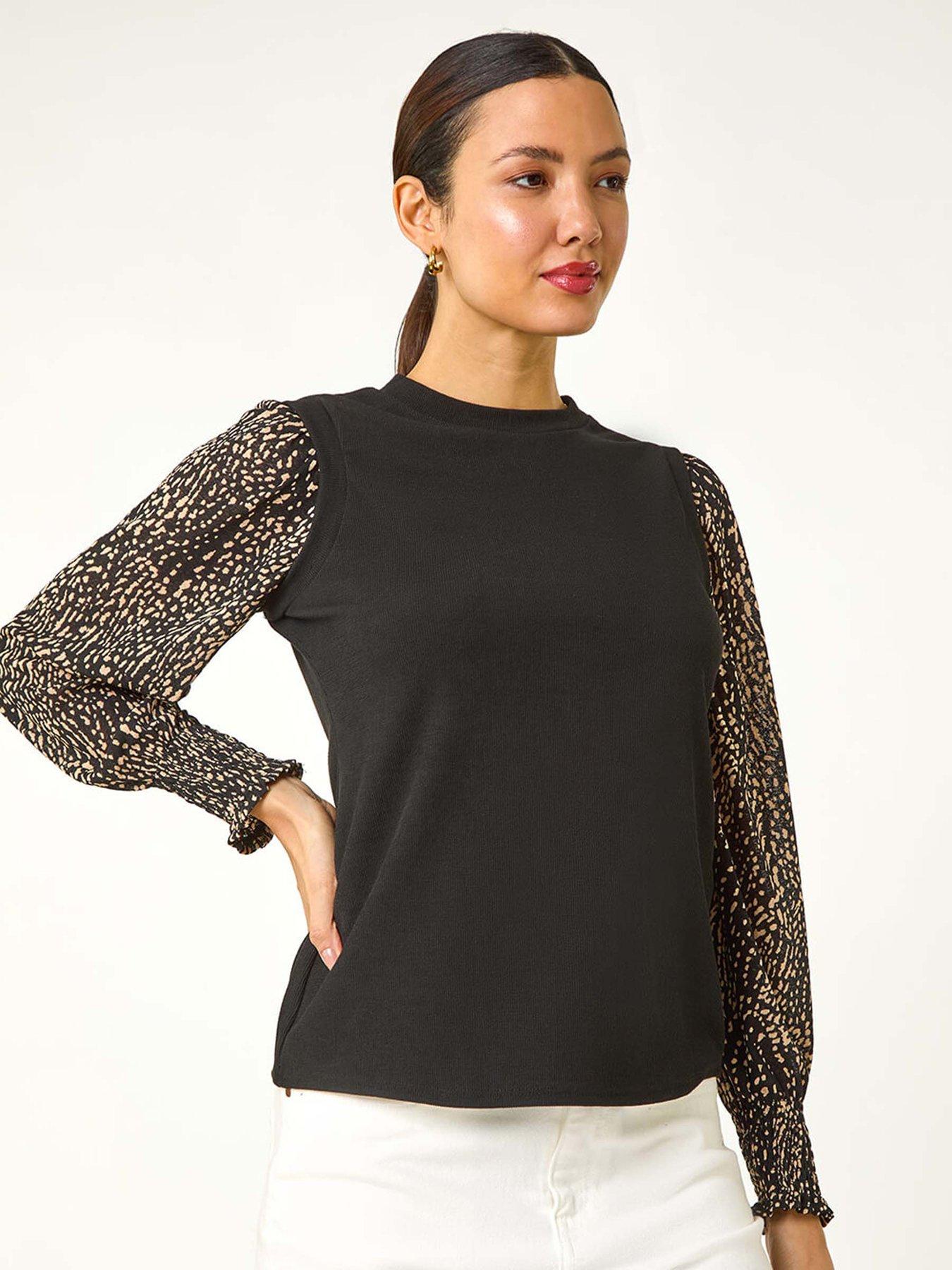 undefined 2 In 1 Print Mesh Sleeve Top - Black