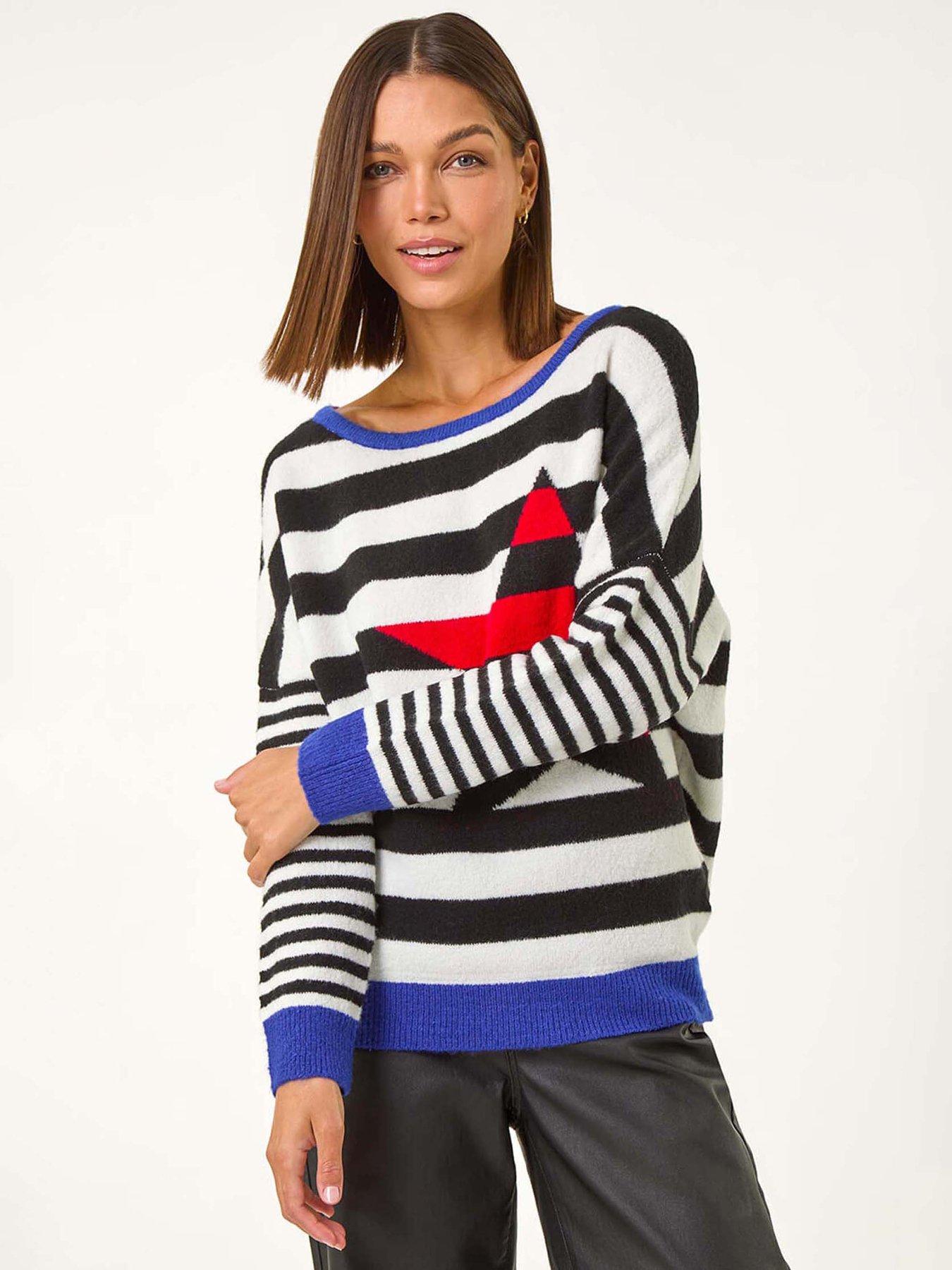 undefined Star Striped Colour Block Knit Jumper - Black