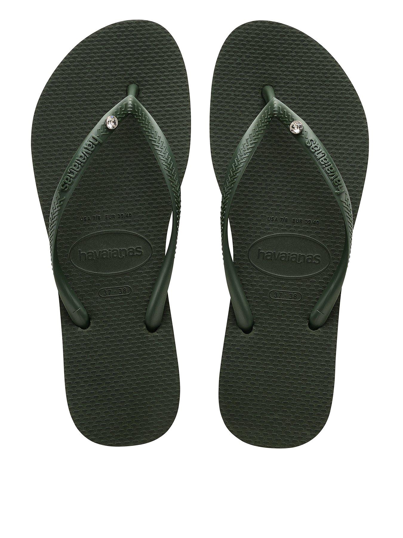undefined Slim Crystal Flip Flops - Olive