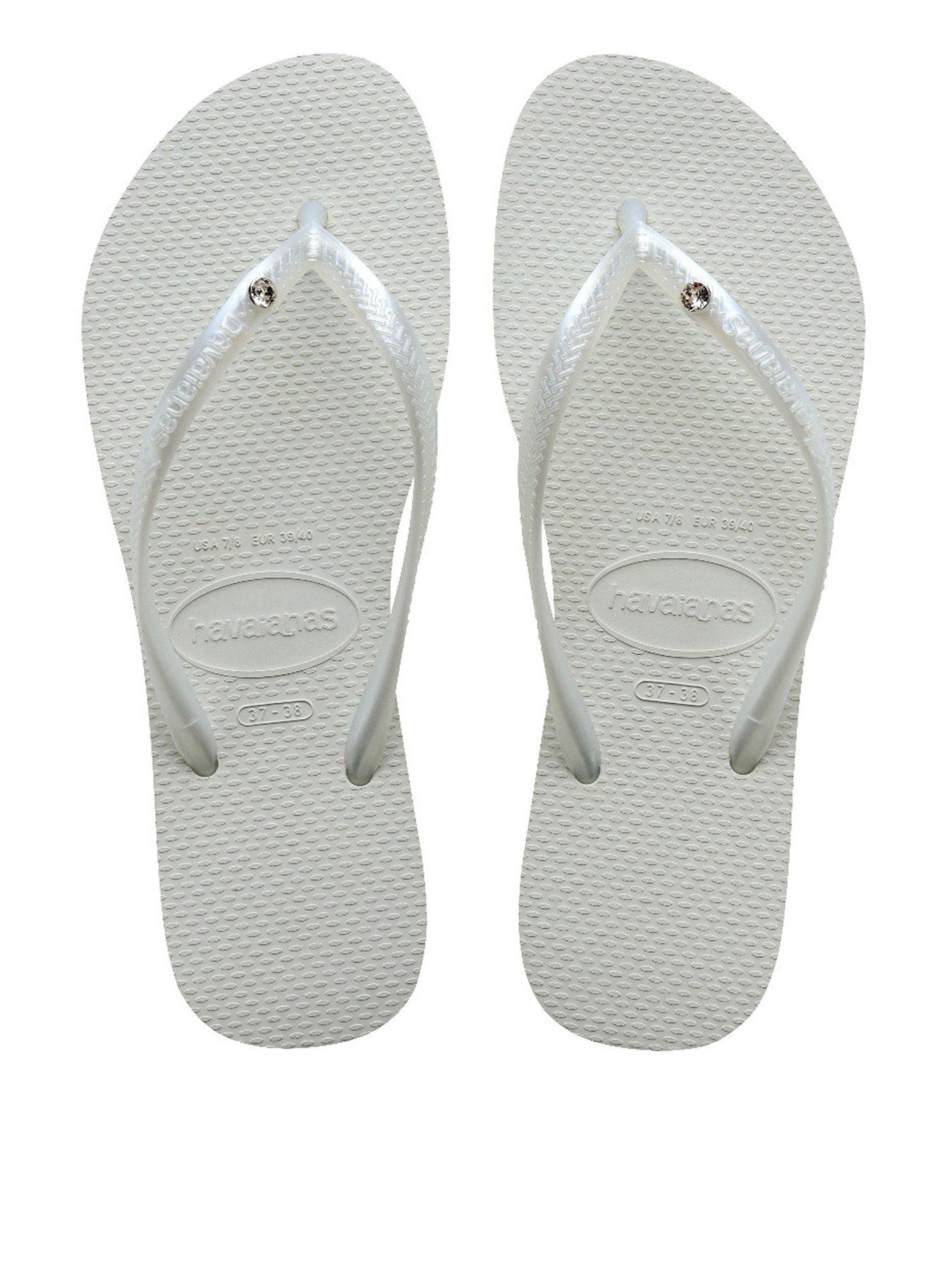 undefined Slim Crystal Flip Flop - White