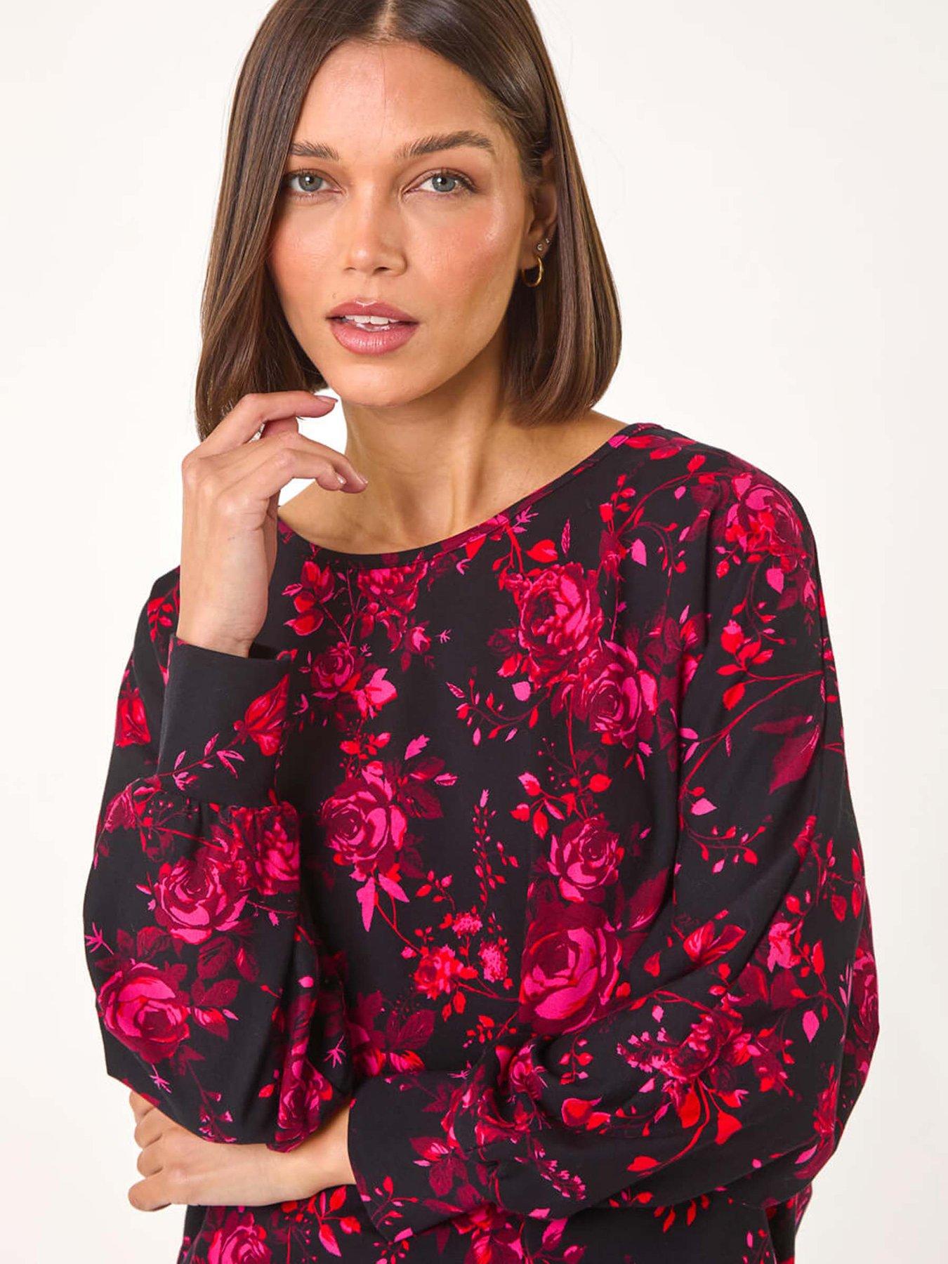 Roman Rose Floral Print Stretch Hem Top - Pink | Very