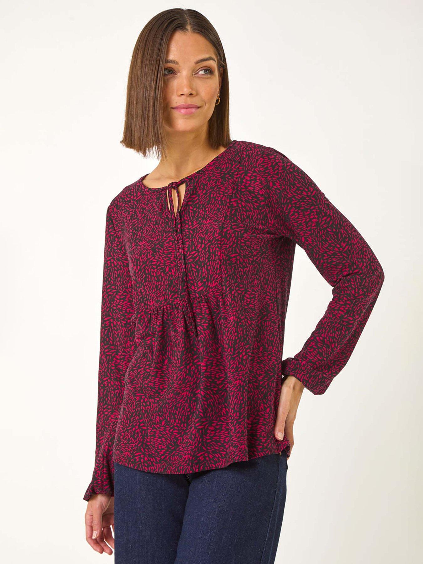 undefined Printed Tie Neck Top - Red