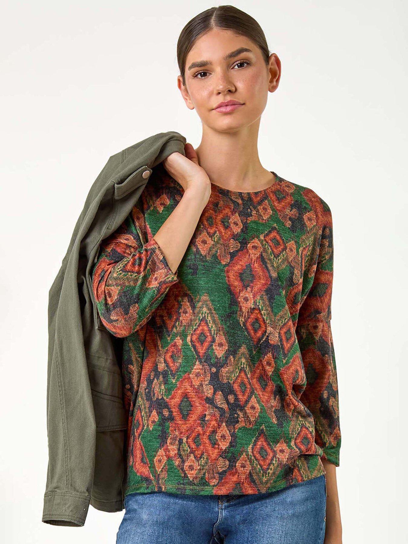 undefined Abstract Aztec Print Top - Green