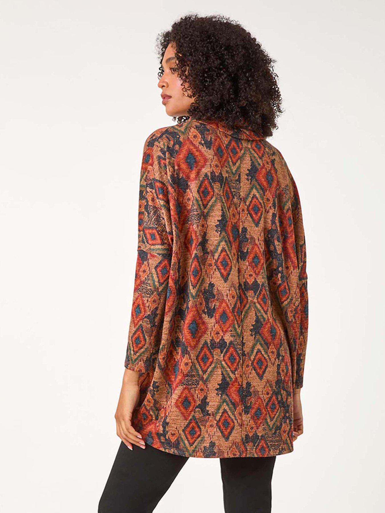 Roman Aztec Print Cowl Neck Tunic Top - Beige | Very