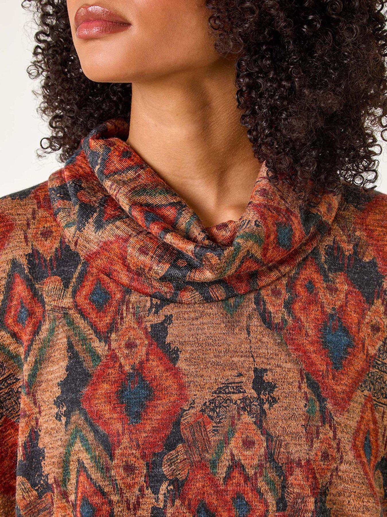 Roman Aztec Print Cowl Neck Tunic Top - Beige | Very