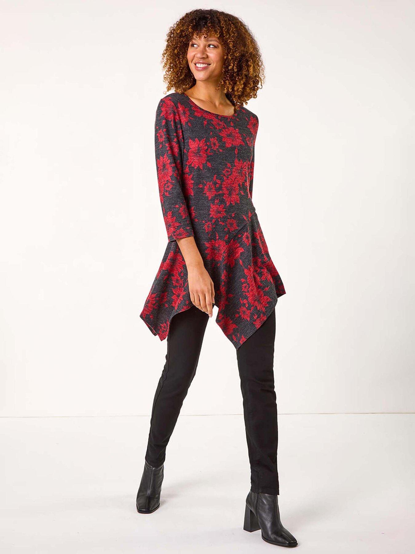 undefined Floral Print Hanky Hem Tunic Top - Red