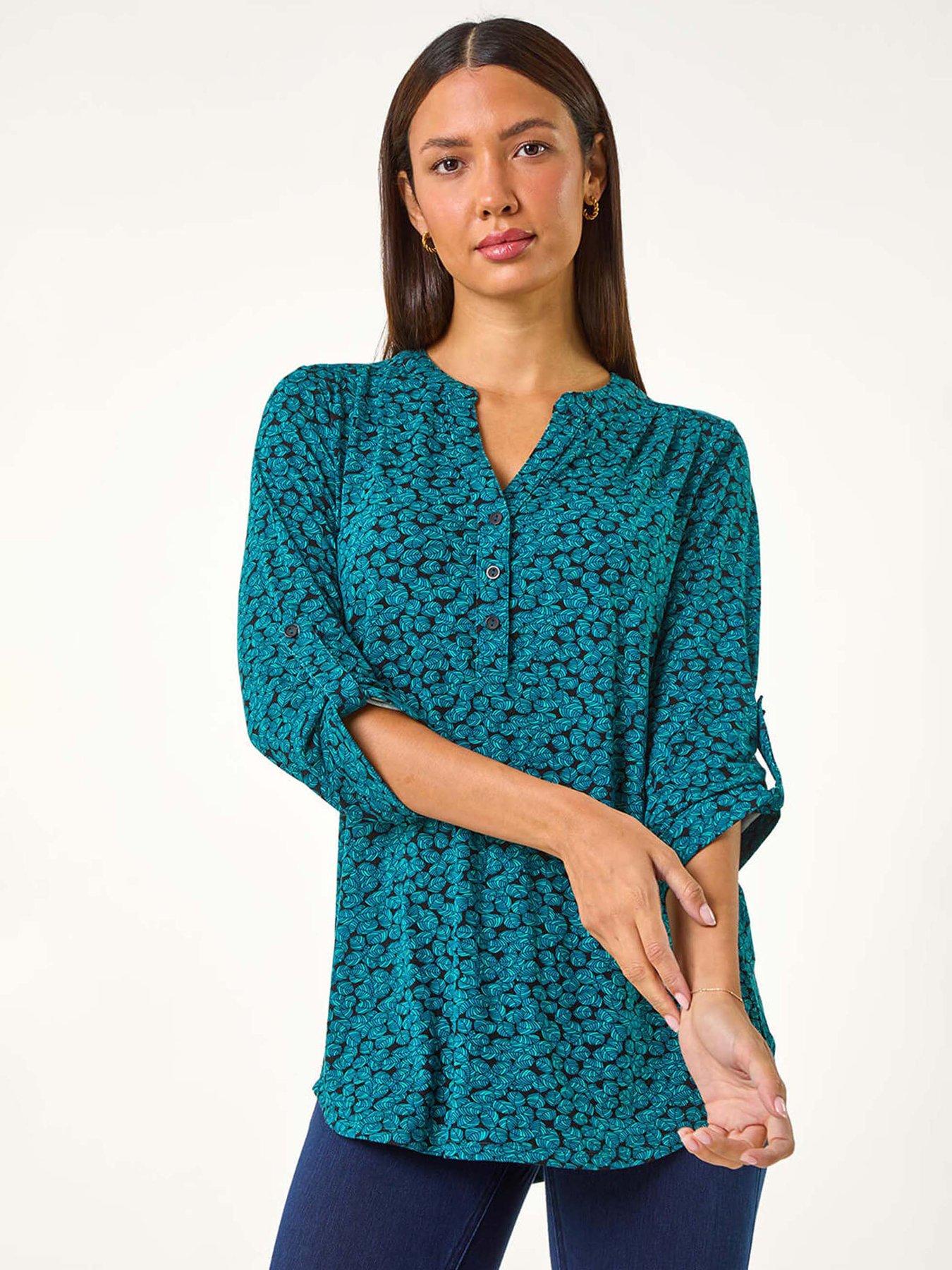 Roman Leaf Print Button Detail Shirt - Green