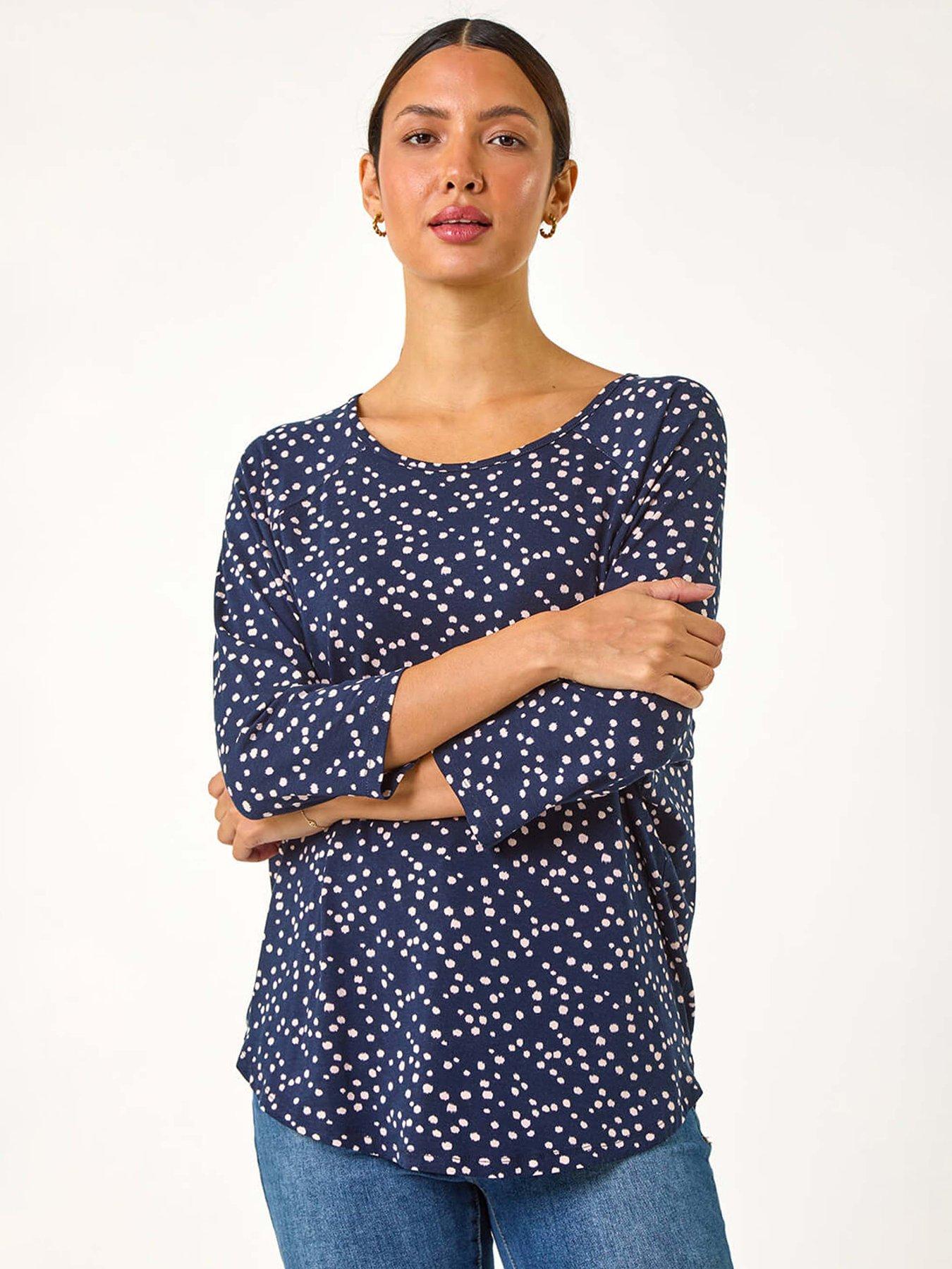 undefined Spot Print Stretch Top - Navy