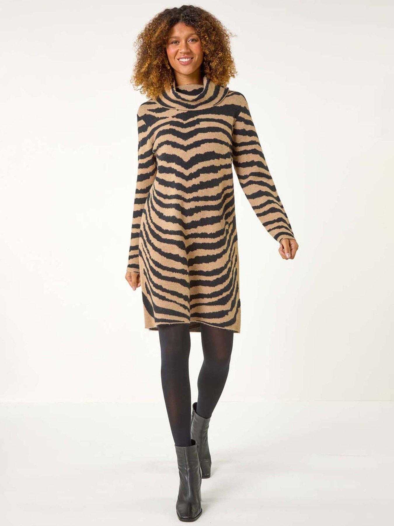 Roman Zebra Print Jacquard Knit Dress - Beige | Very