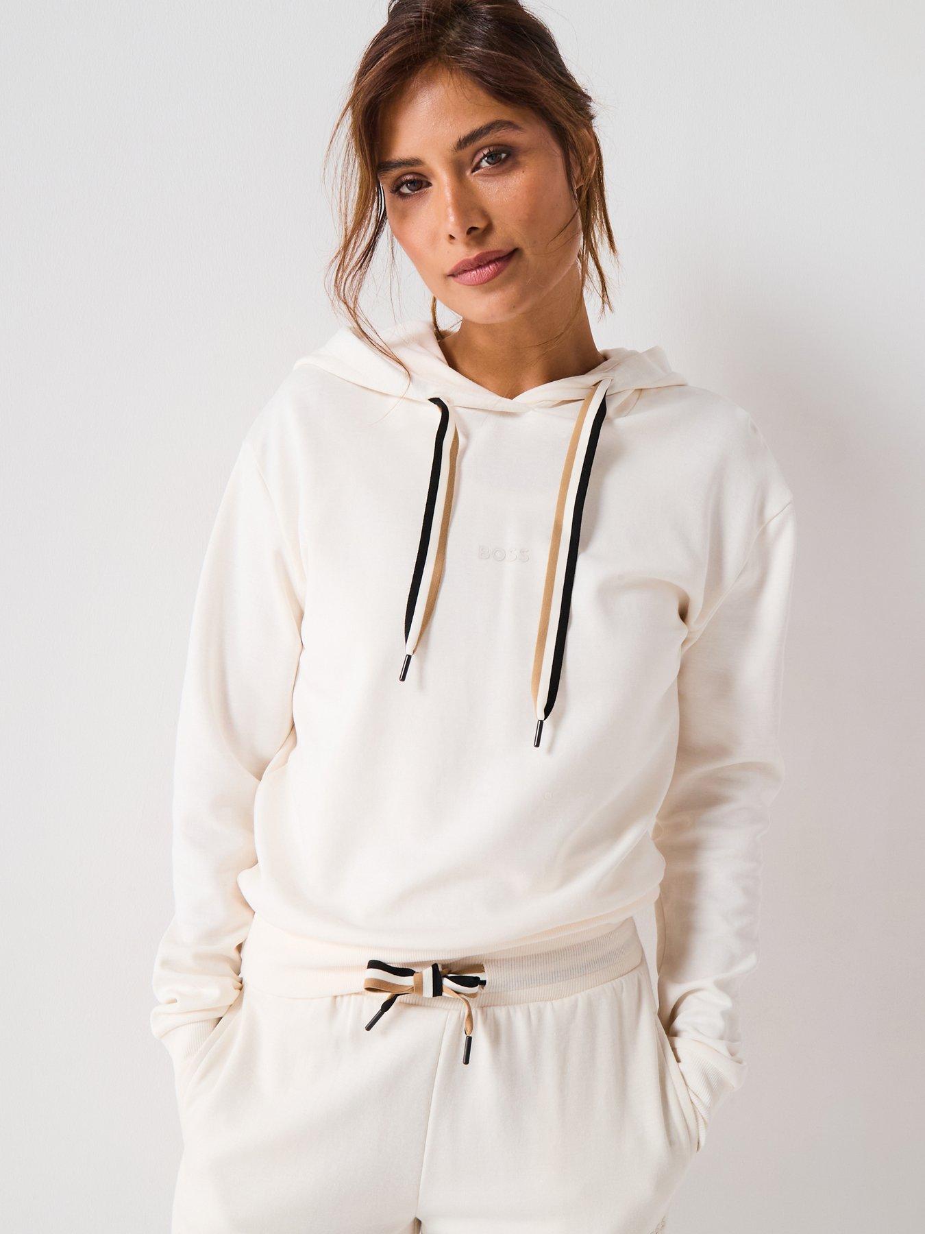 undefined Logo Print Hoodie With Signature Stripe Cords - Cream