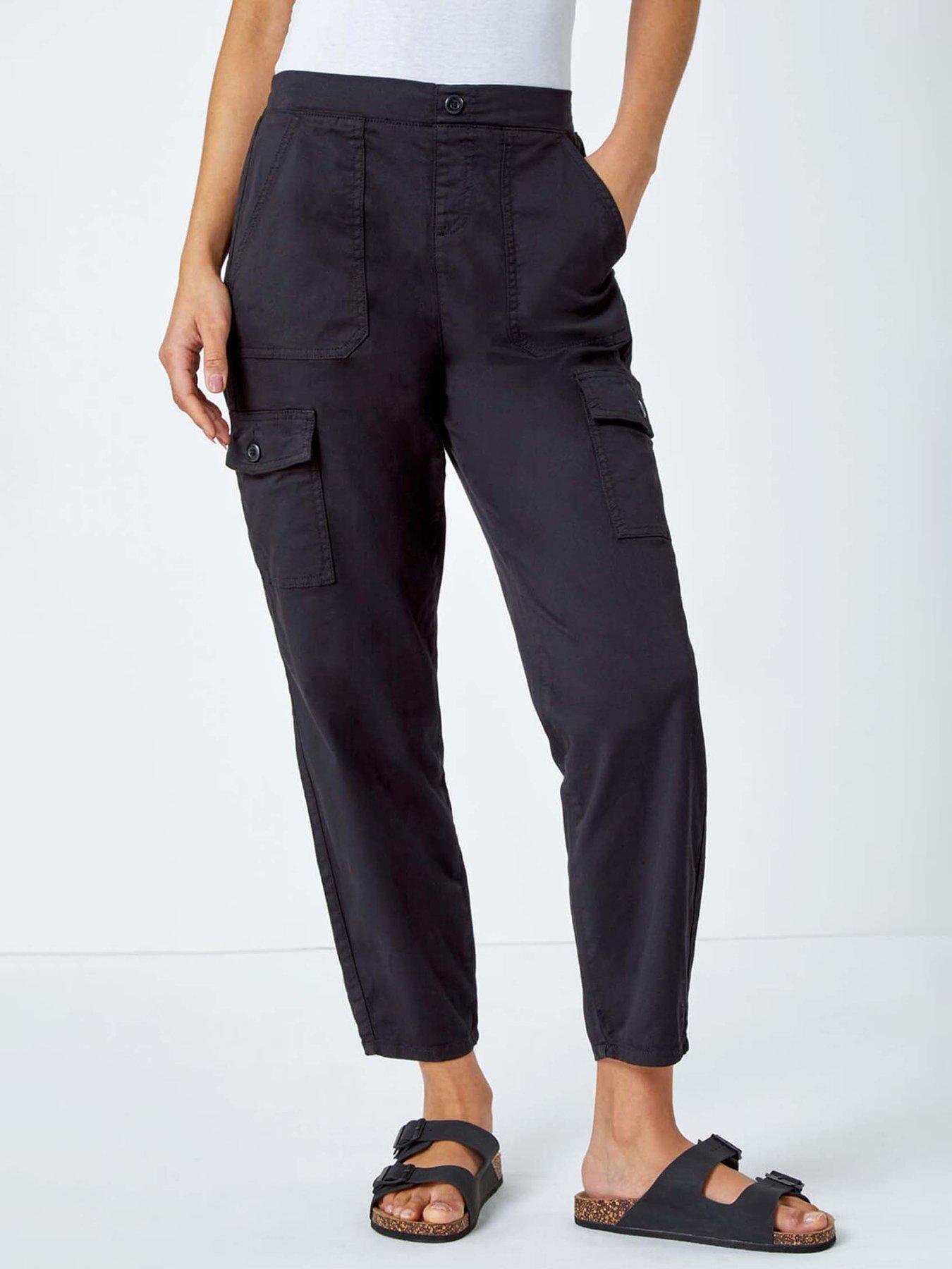 undefined Casual Elastic Waist Cargo Stretch Trousers - Black