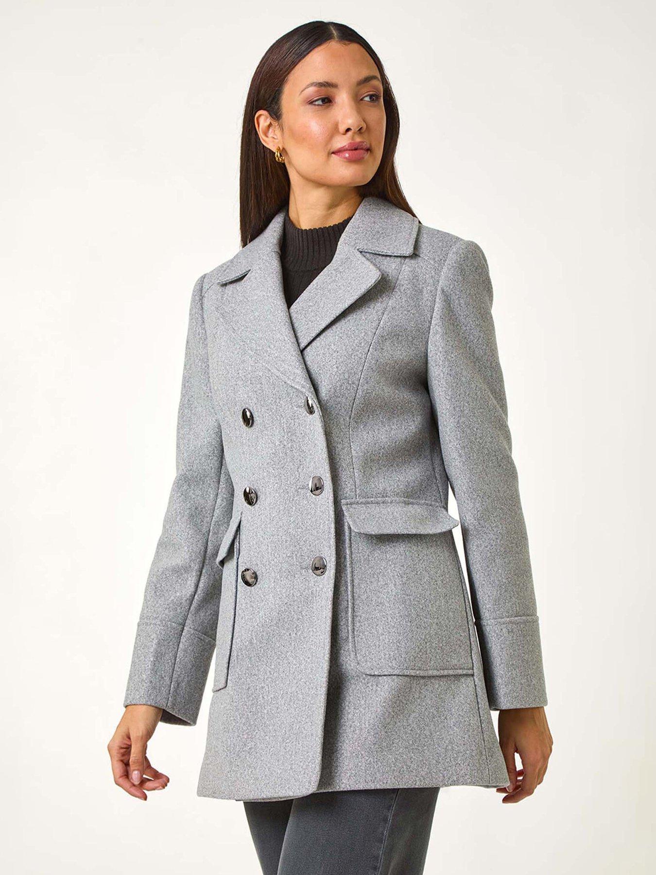 Roman Double Breasted Longline Coat - Grey