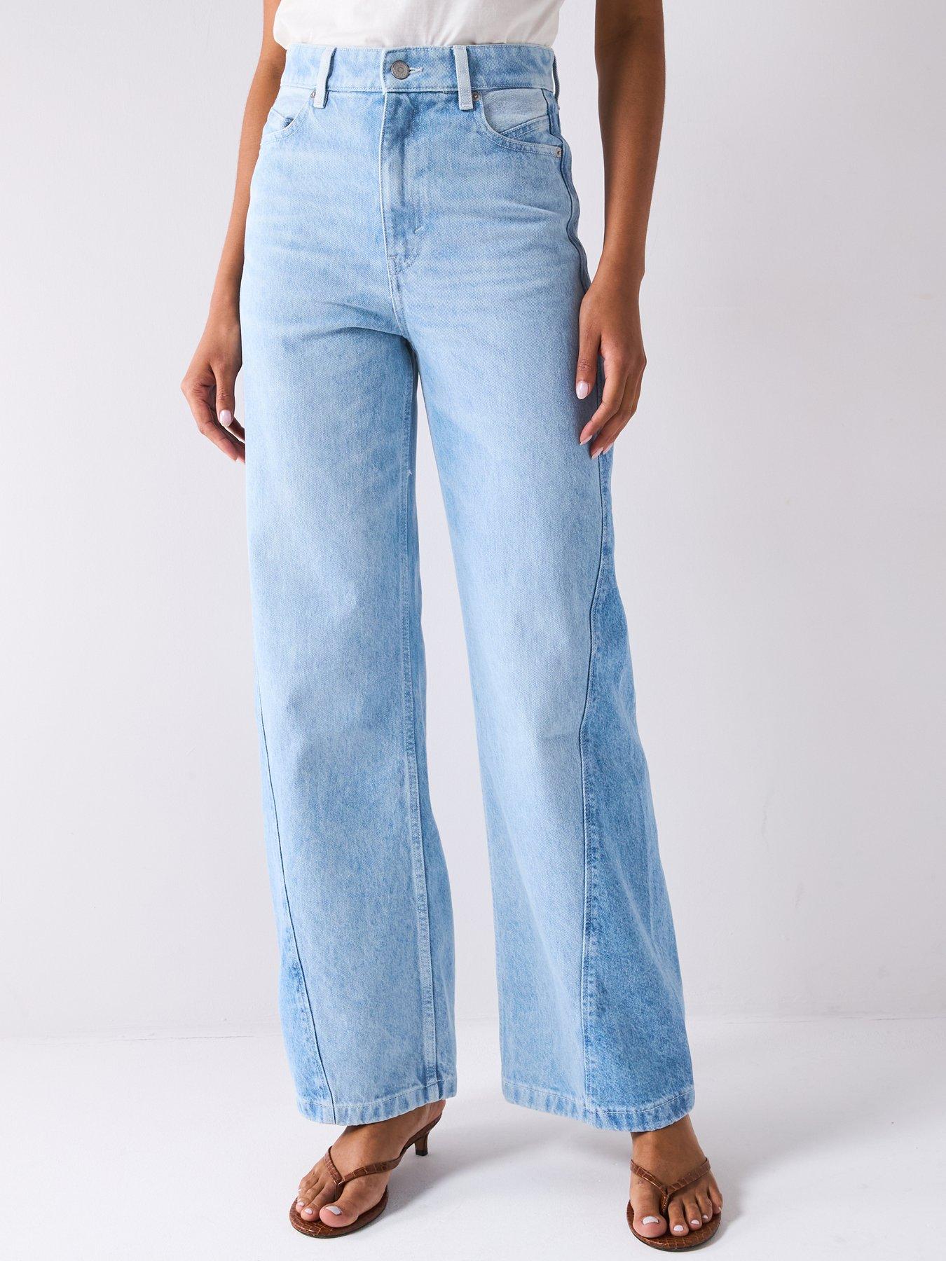 undefined Cross Panel Jeans Wide Leg - Light Denimn