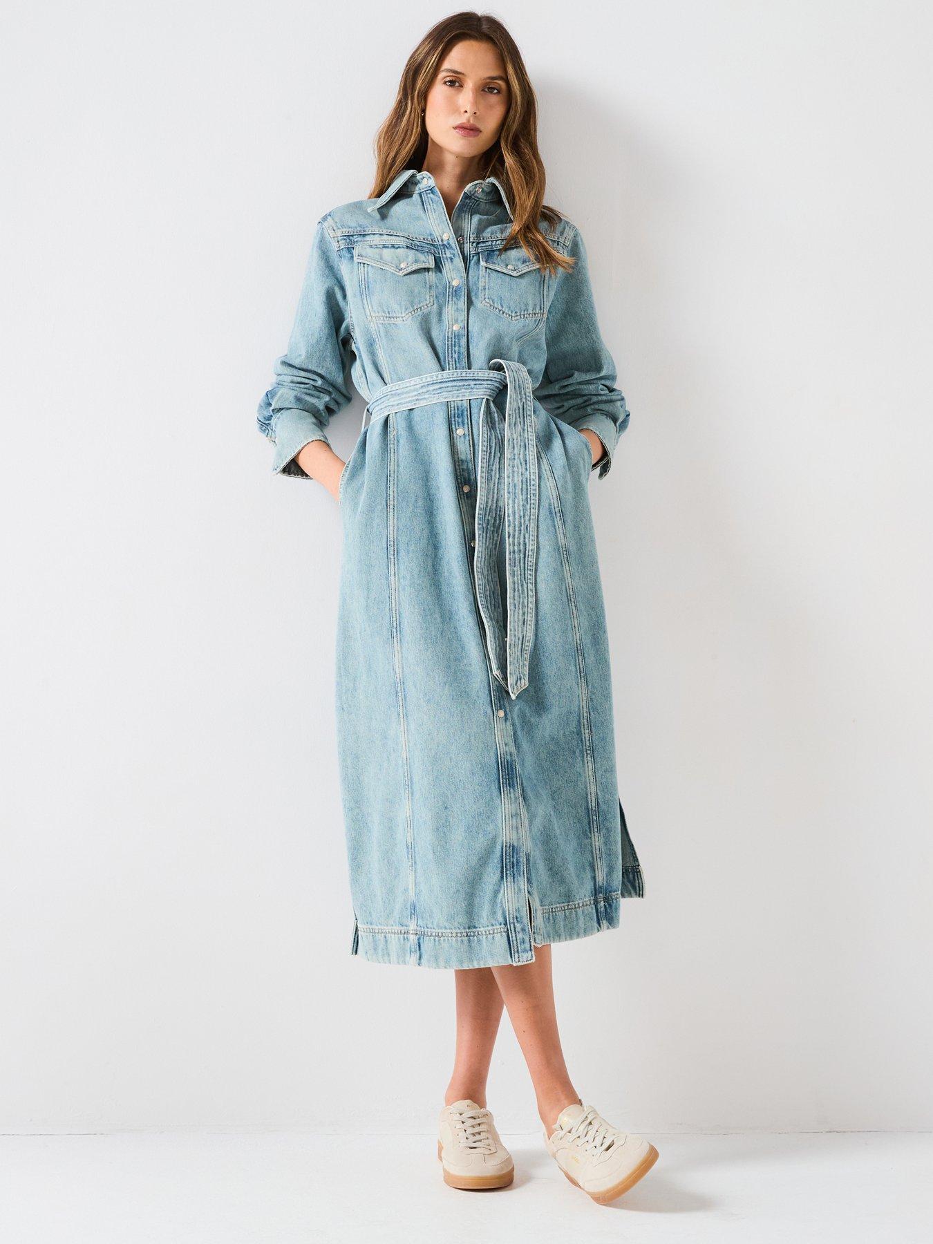 undefined Long Sleeve Denim Dress - Dark Blue