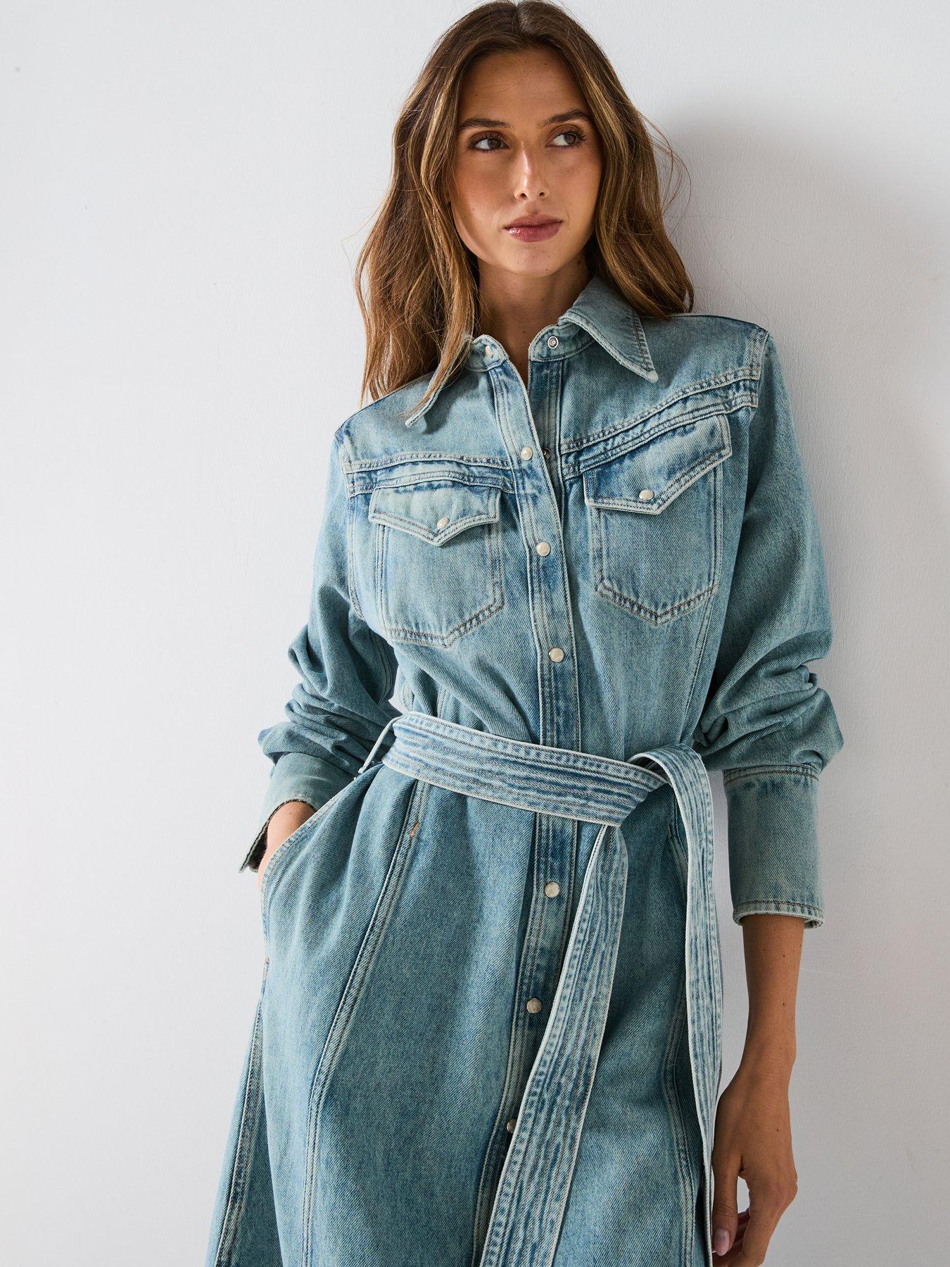 knee length dresses for ladies Black Washed Denim Dress