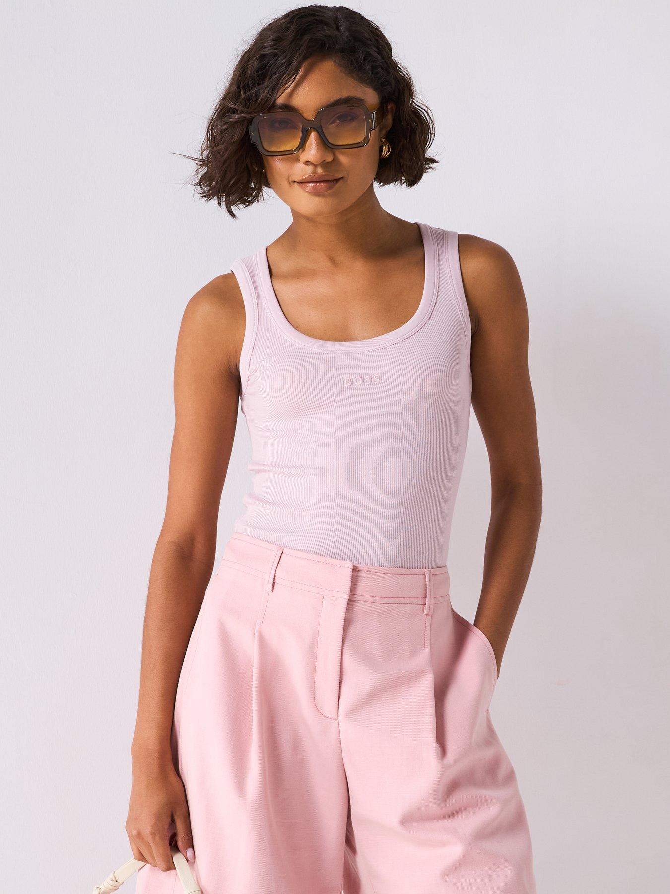 undefined Ribbed Scoop Tank Top - Pink