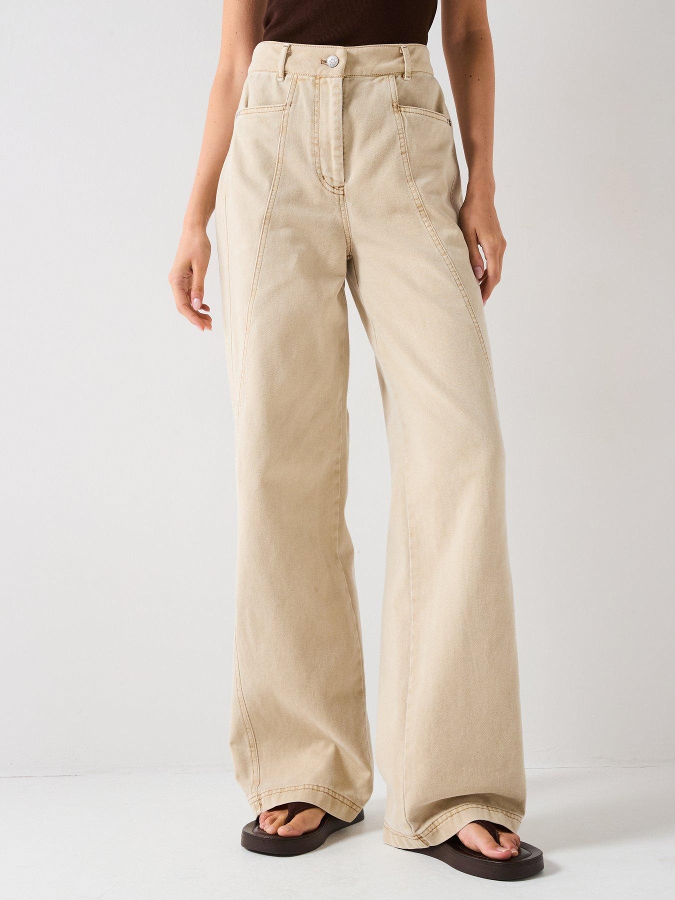 undefined Wide Leg Jeans - Beige