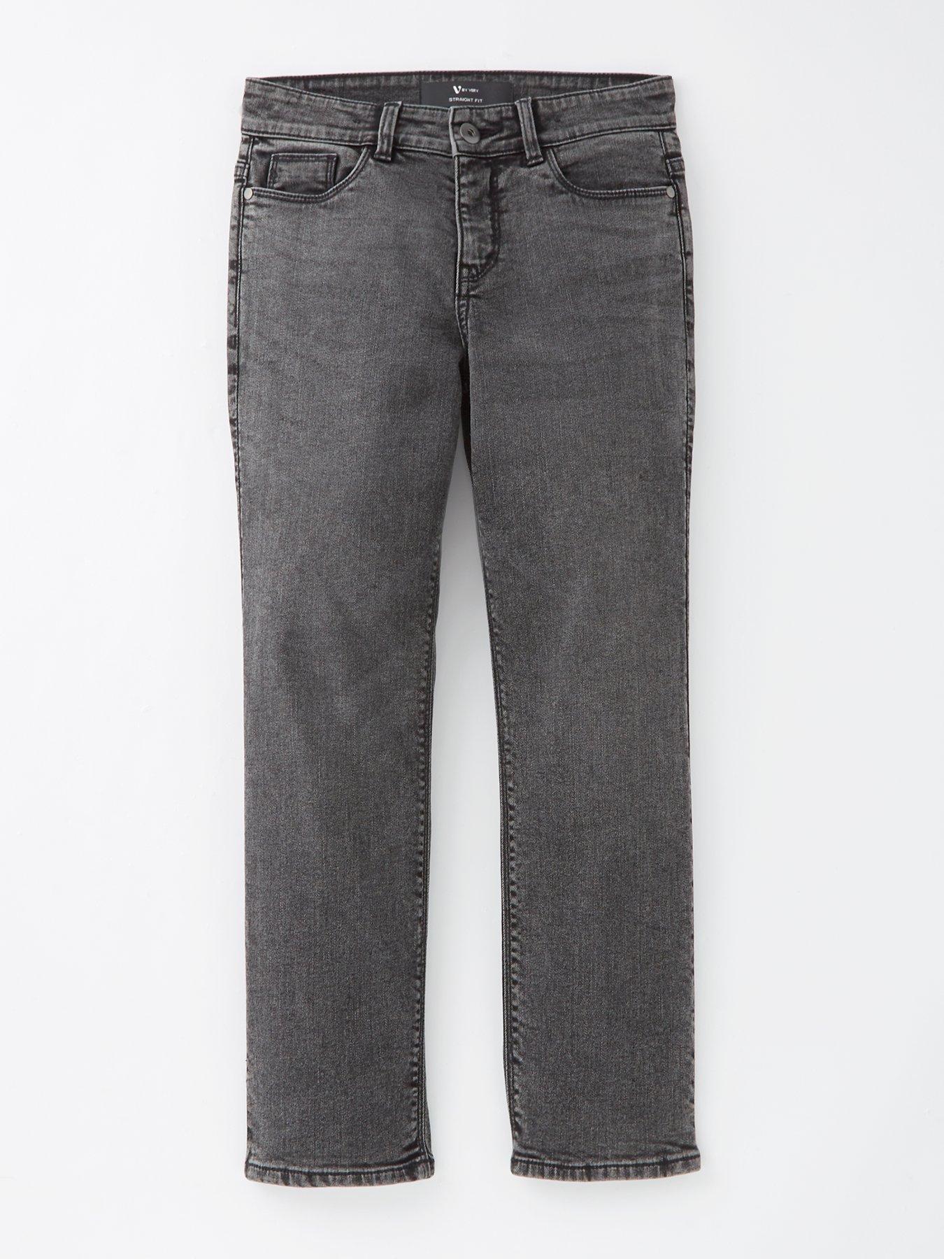 V by Very Boys Acid Wash Straight Leg Jeans - Grey