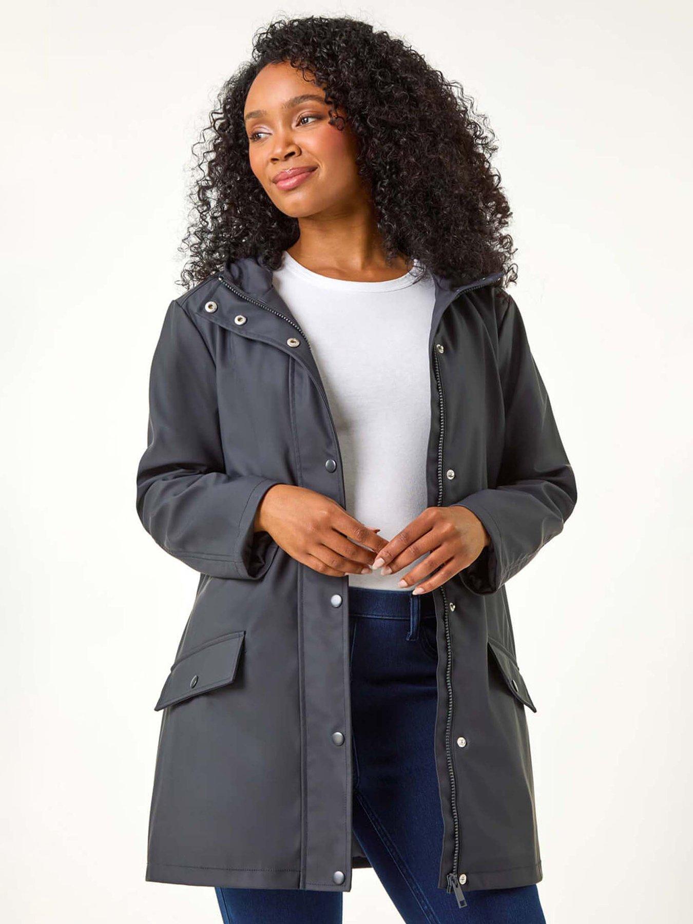 Roman Petite Hooded Zip & Pocket Raincoat - Navy | Very